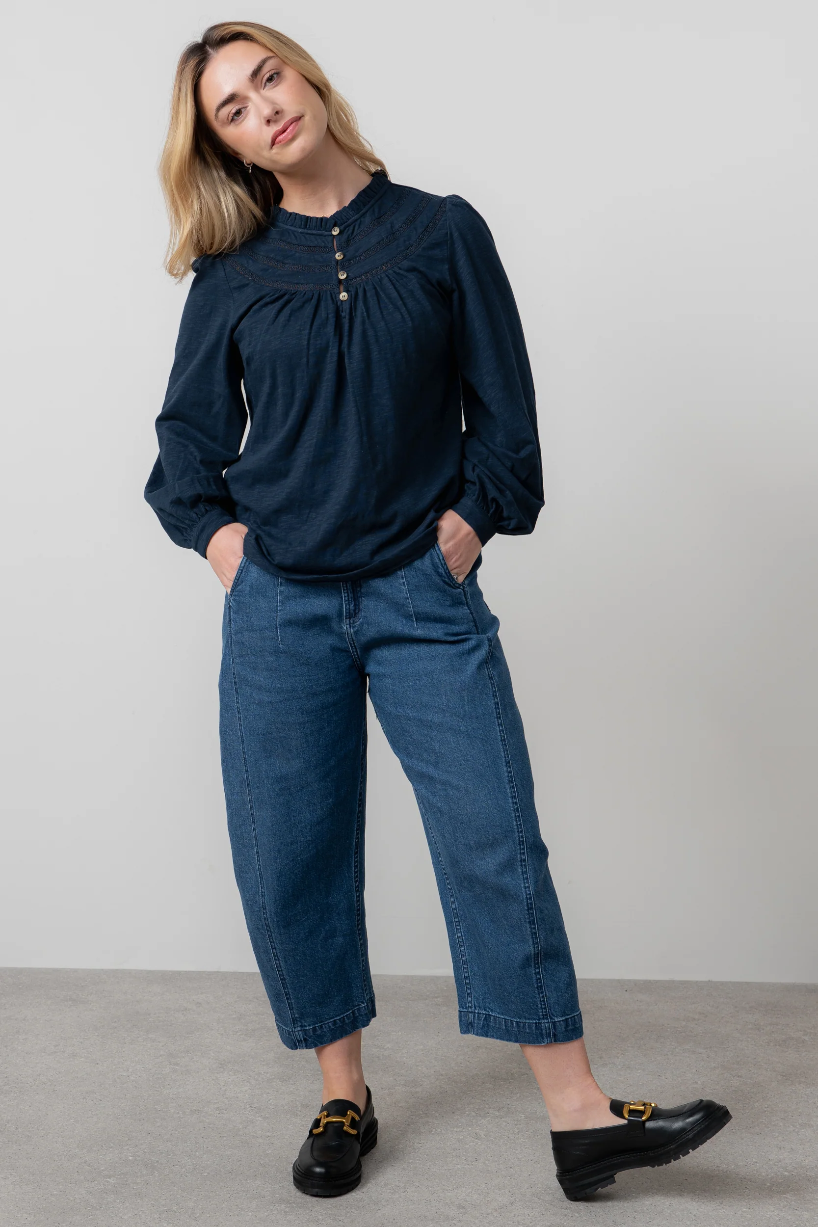 Luna Organic Cotton Blouse Navy - Image 6