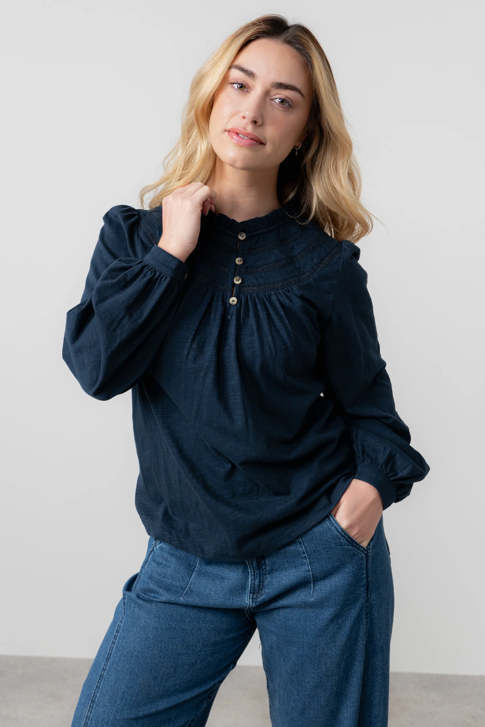 Luna Organic Cotton Blouse Navy - Image 7