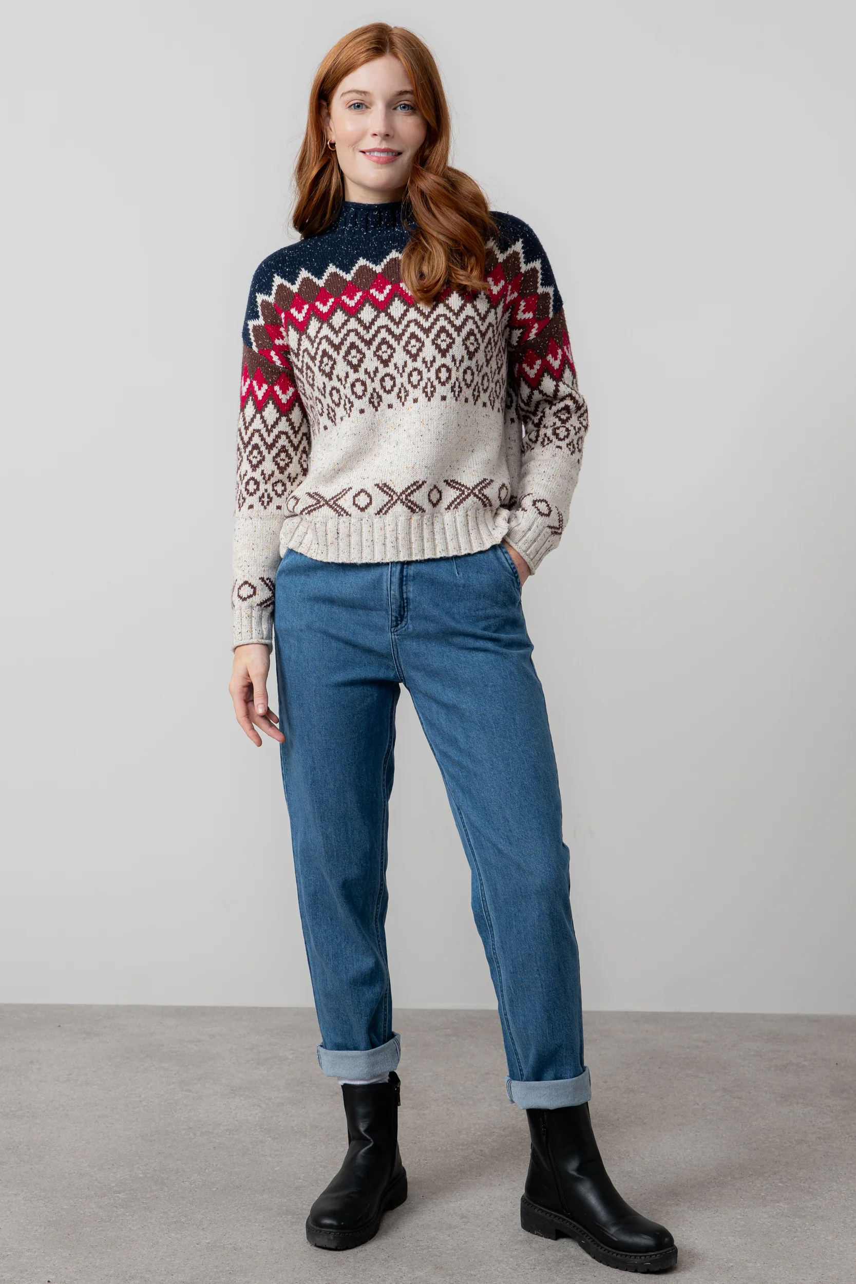 Maeve Fair Isle High Neck Jumper Chocolate - Image 3