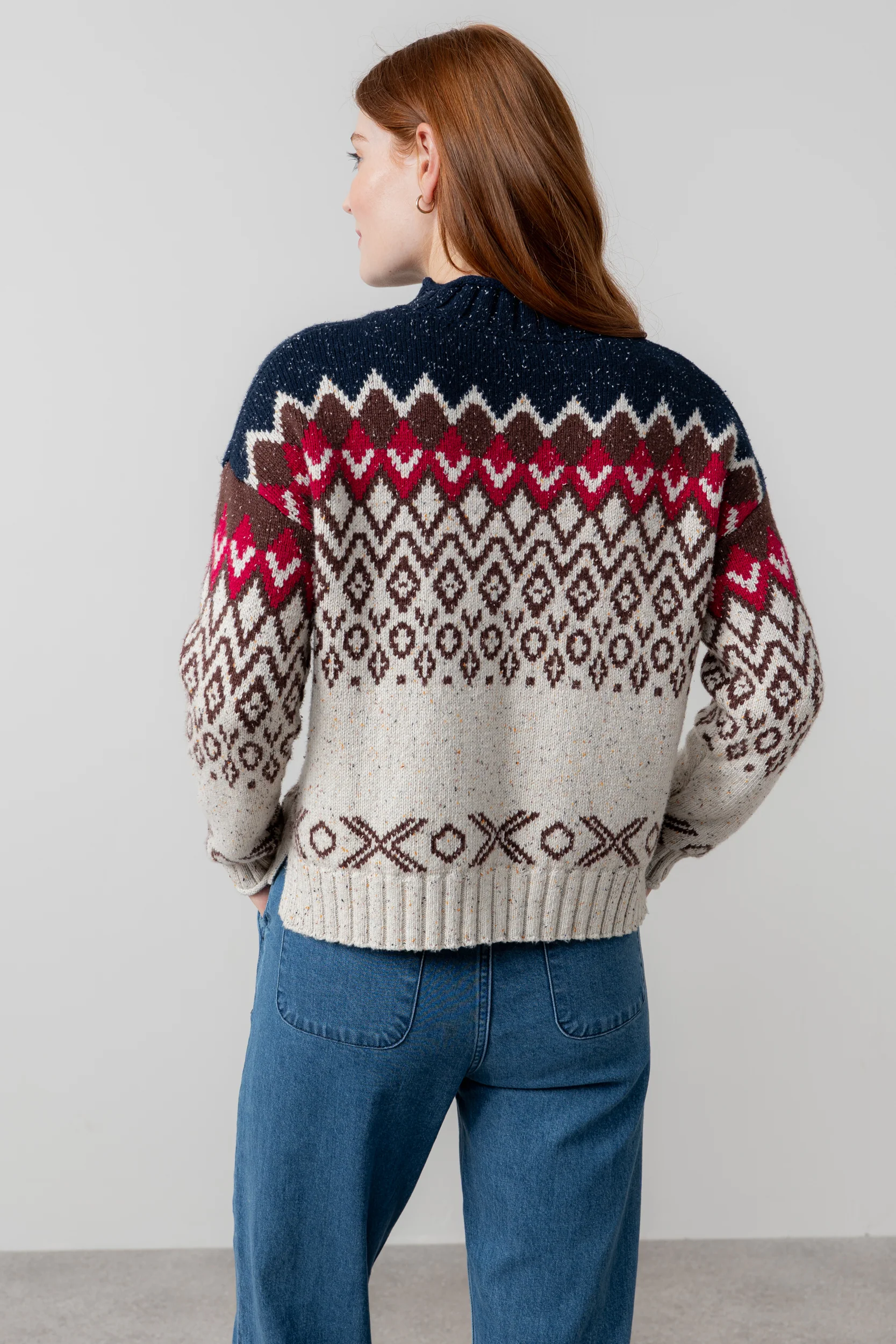 Maeve Fair Isle High Neck Jumper Chocolate - Image 4