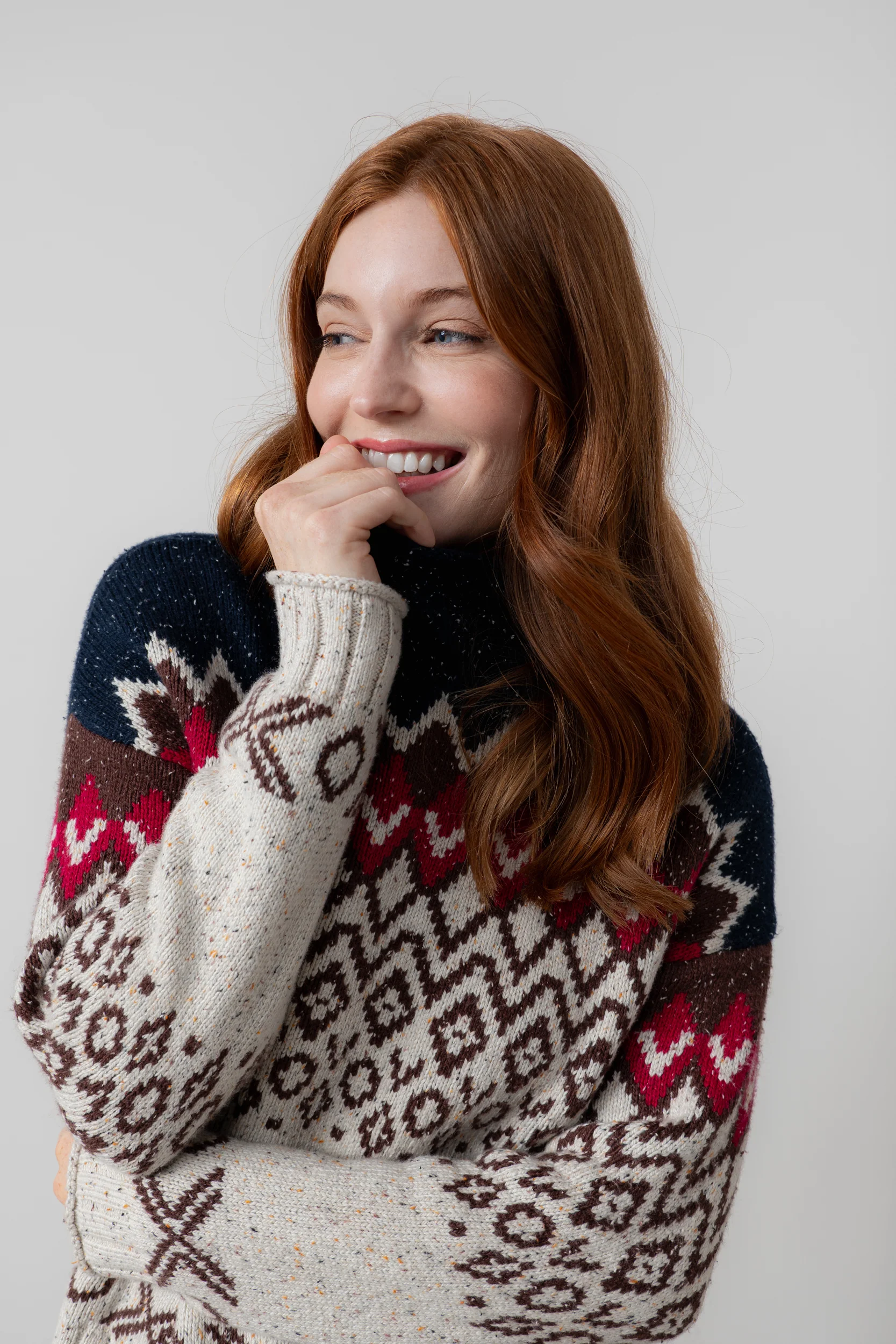 Maeve Fair Isle High Neck Jumper Chocolate - Image 5