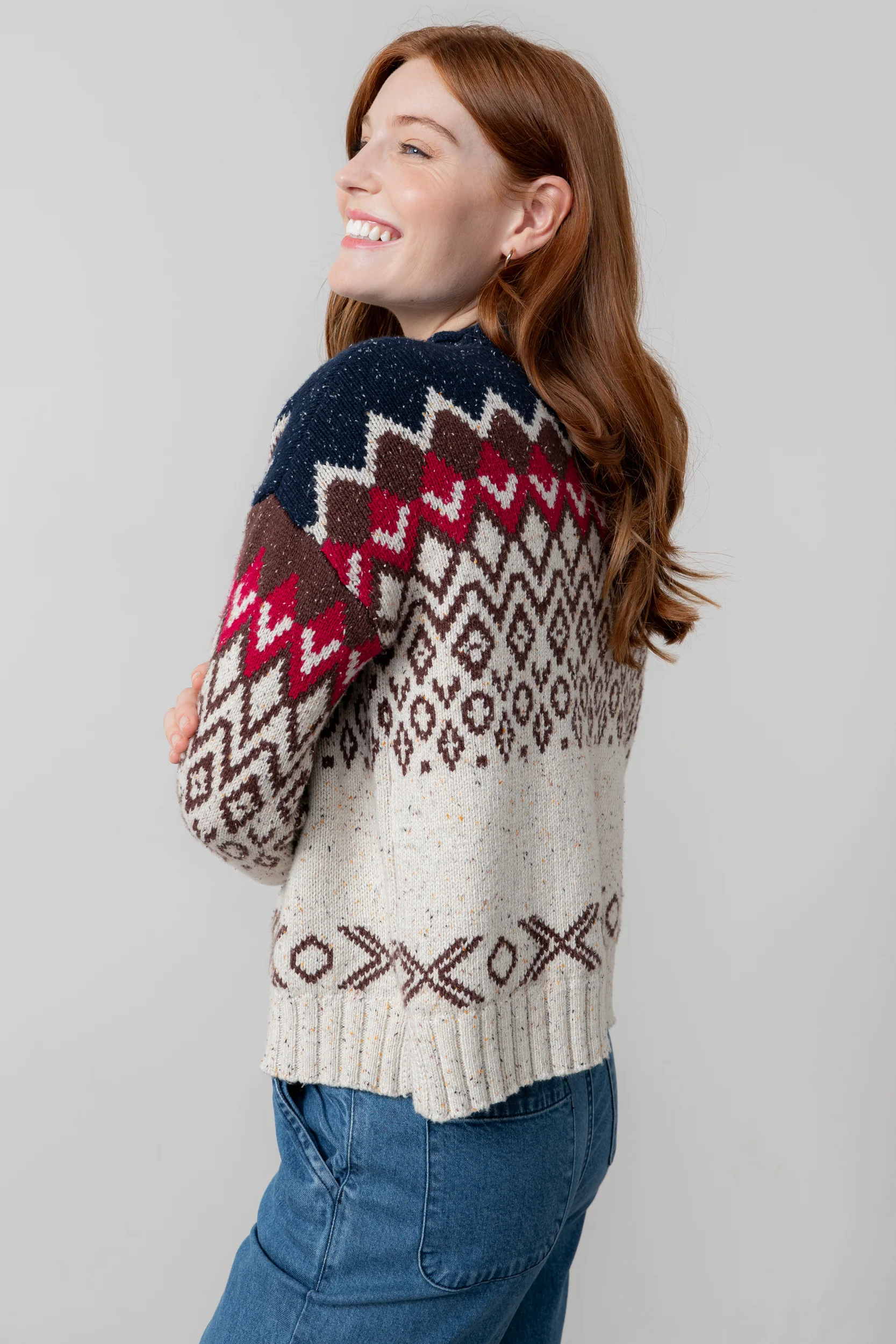 Maeve Fair Isle High Neck Jumper Chocolate - Image 6