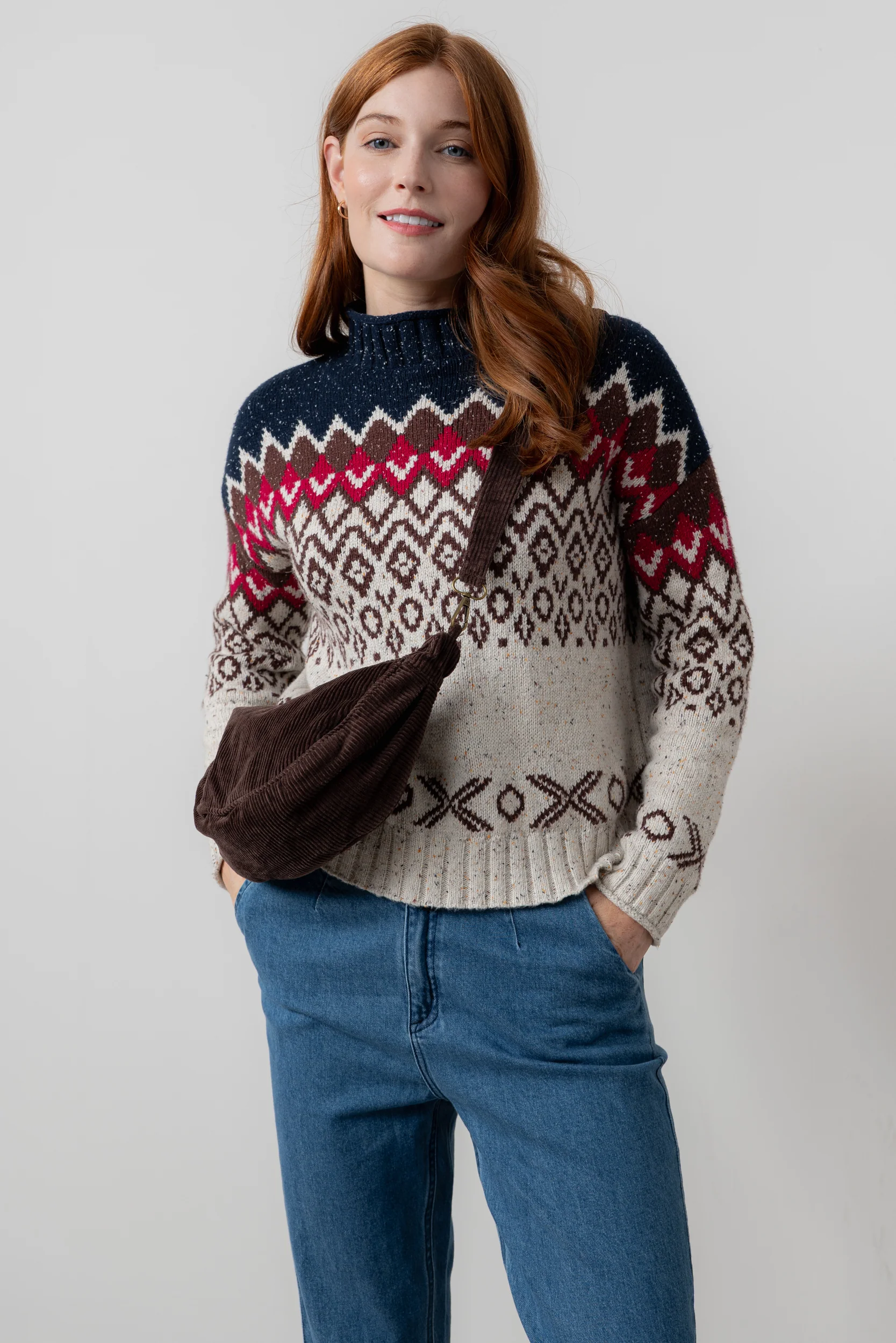 Maeve Fair Isle High Neck Jumper Chocolate - Image 7