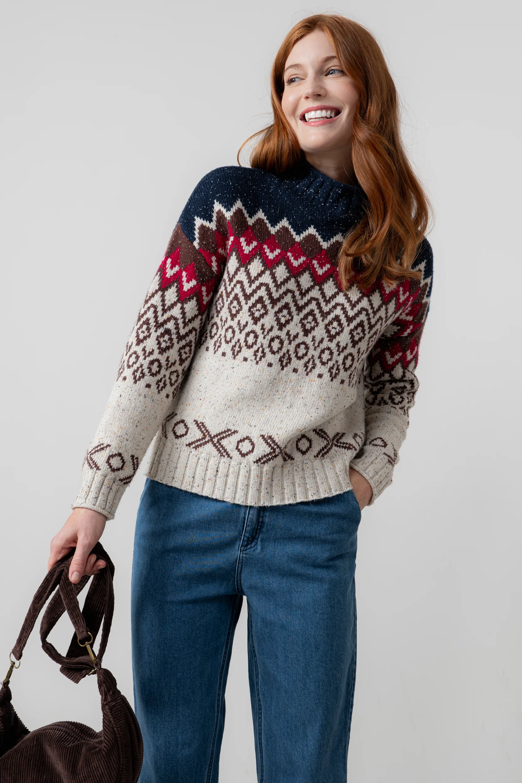 Maeve Fair Isle High Neck Jumper Chocolate - Image 8