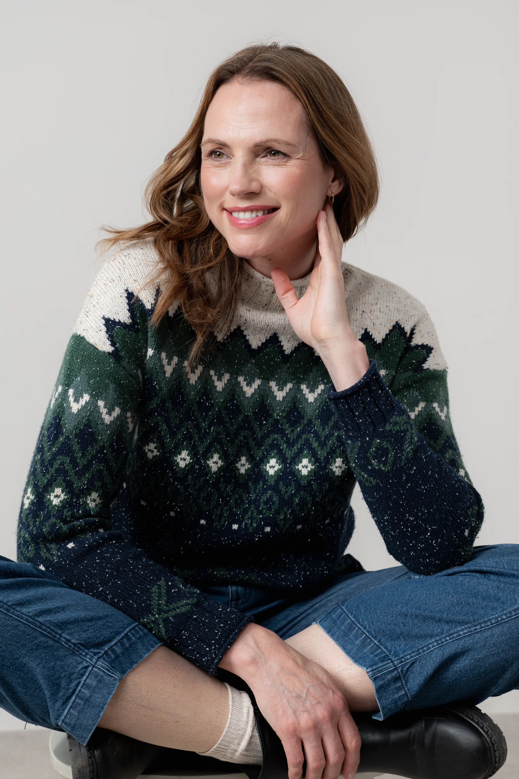 Maeve Fair Isle High Neck Jumper Pine Green - Image 3