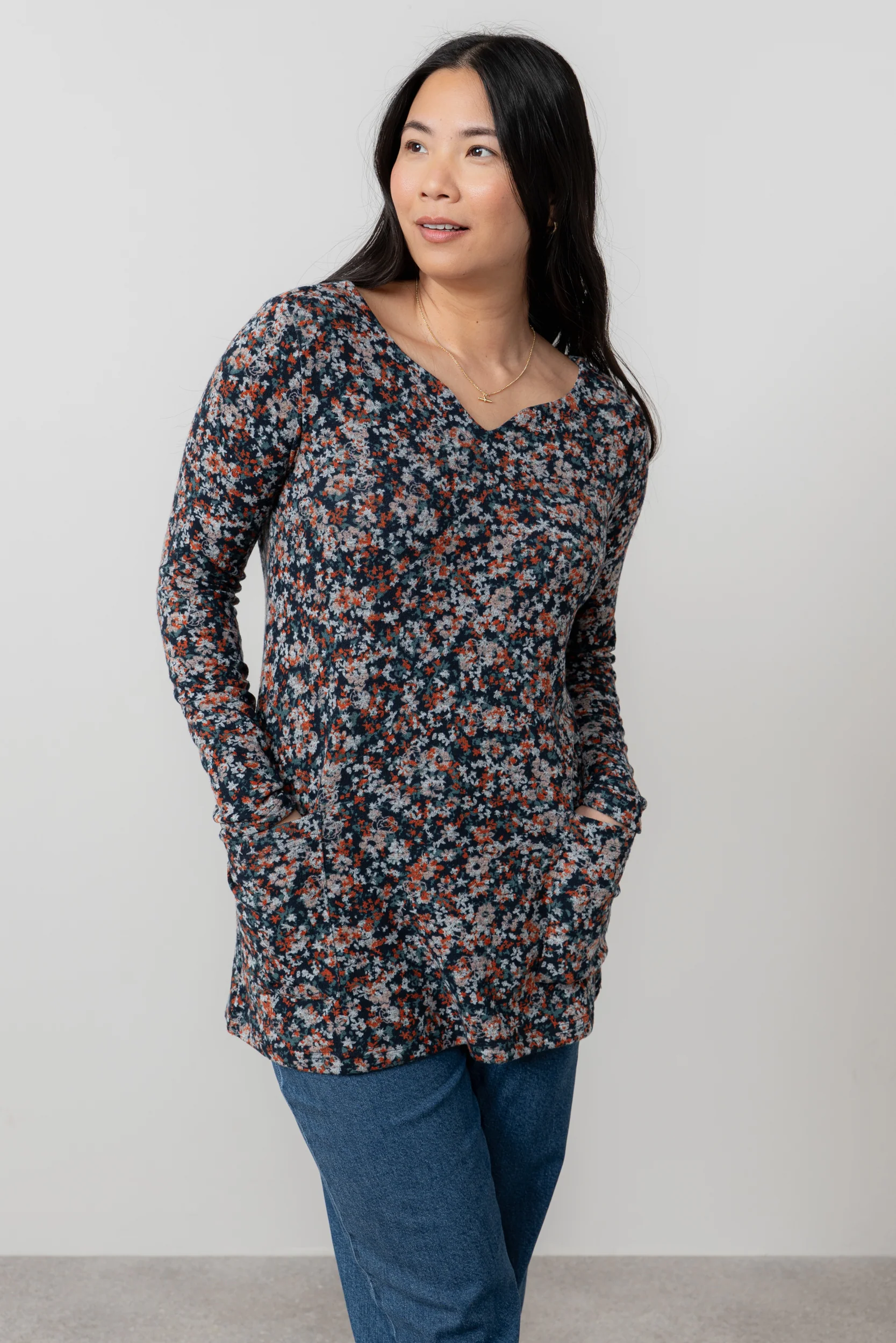 Maple Floral Print Brushed Knit Tunic Red - Image 5