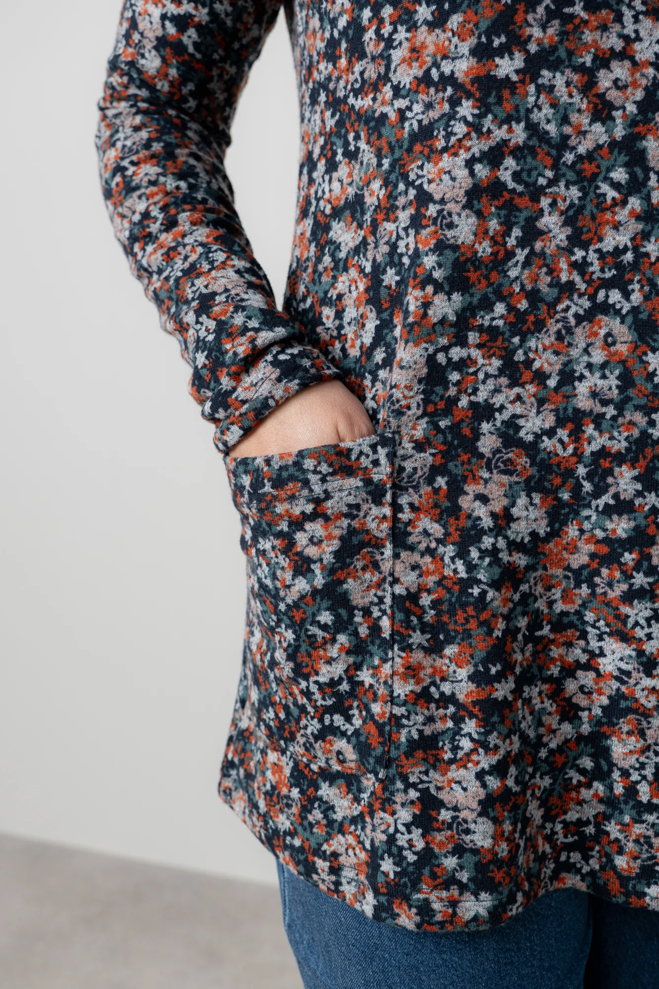 Maple Floral Print Brushed Knit Tunic Red - Image 6