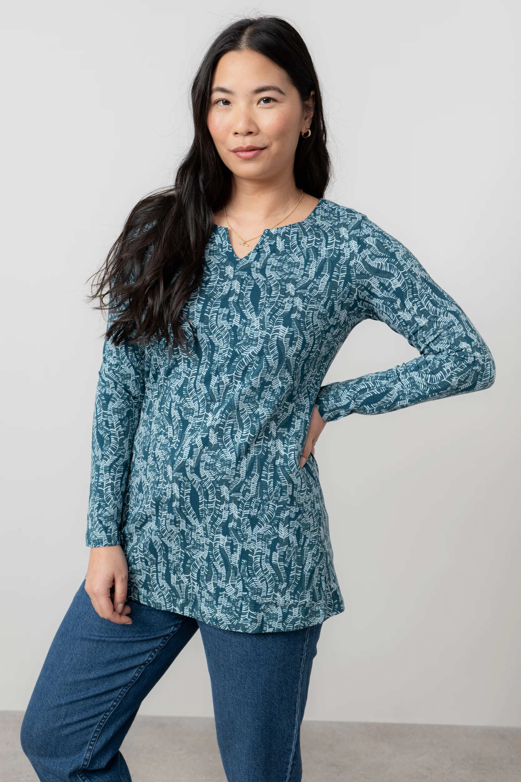 Maple Printed Cotton Jersey Tunic Petrol - Image 5