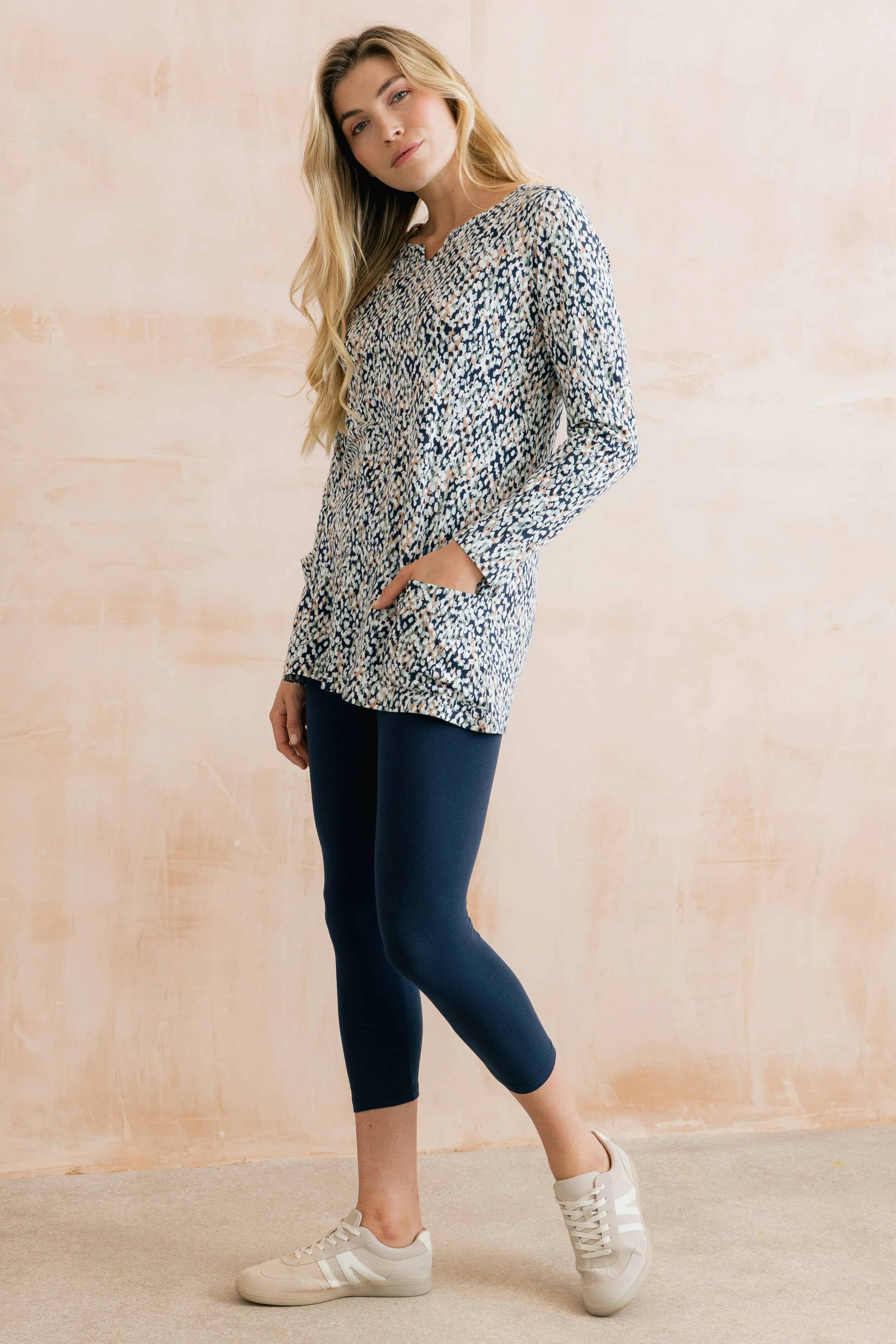 Maple Printed Organic Cotton Jersey Tunic Navy - Image 4