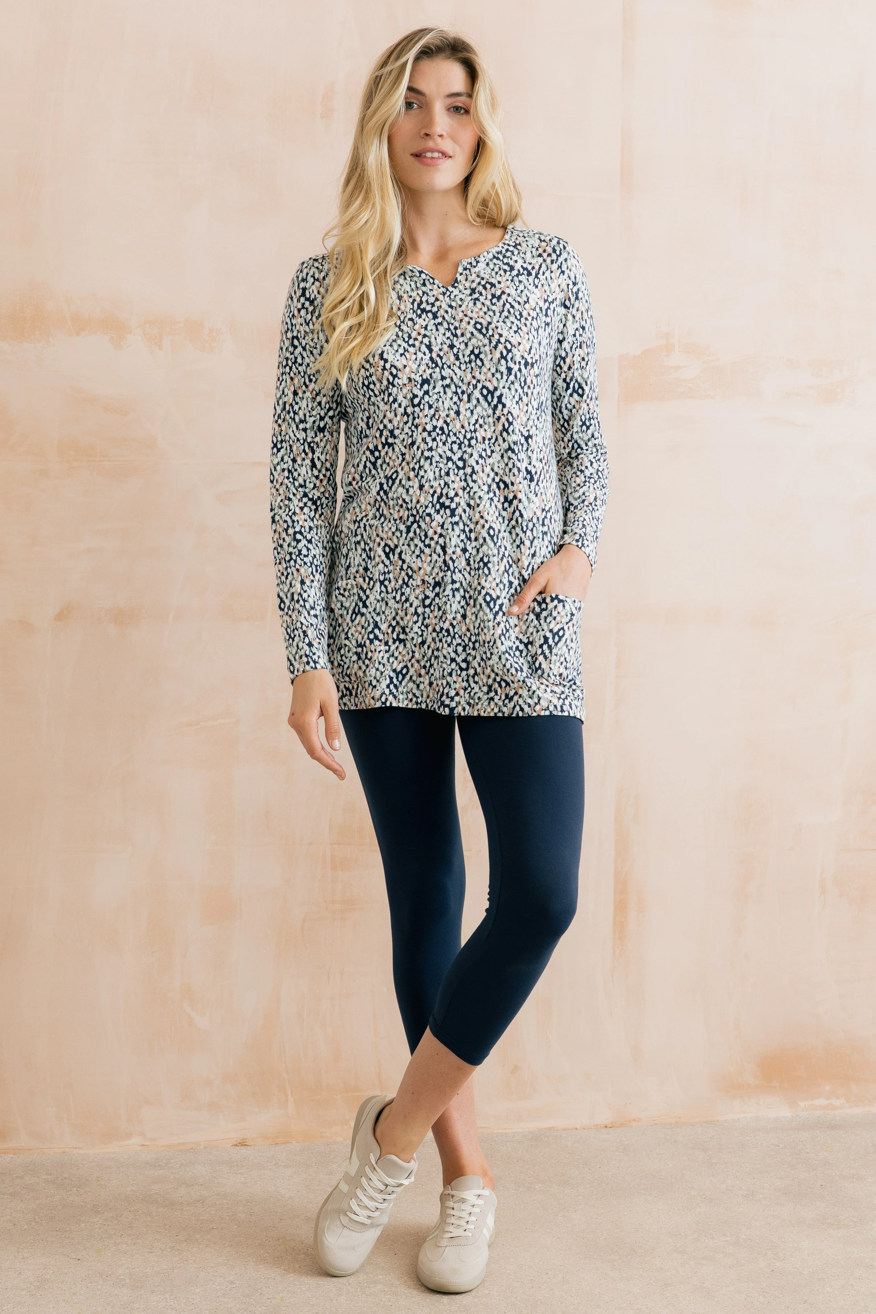 Maple Printed Organic Cotton Jersey Tunic Navy - Image 6