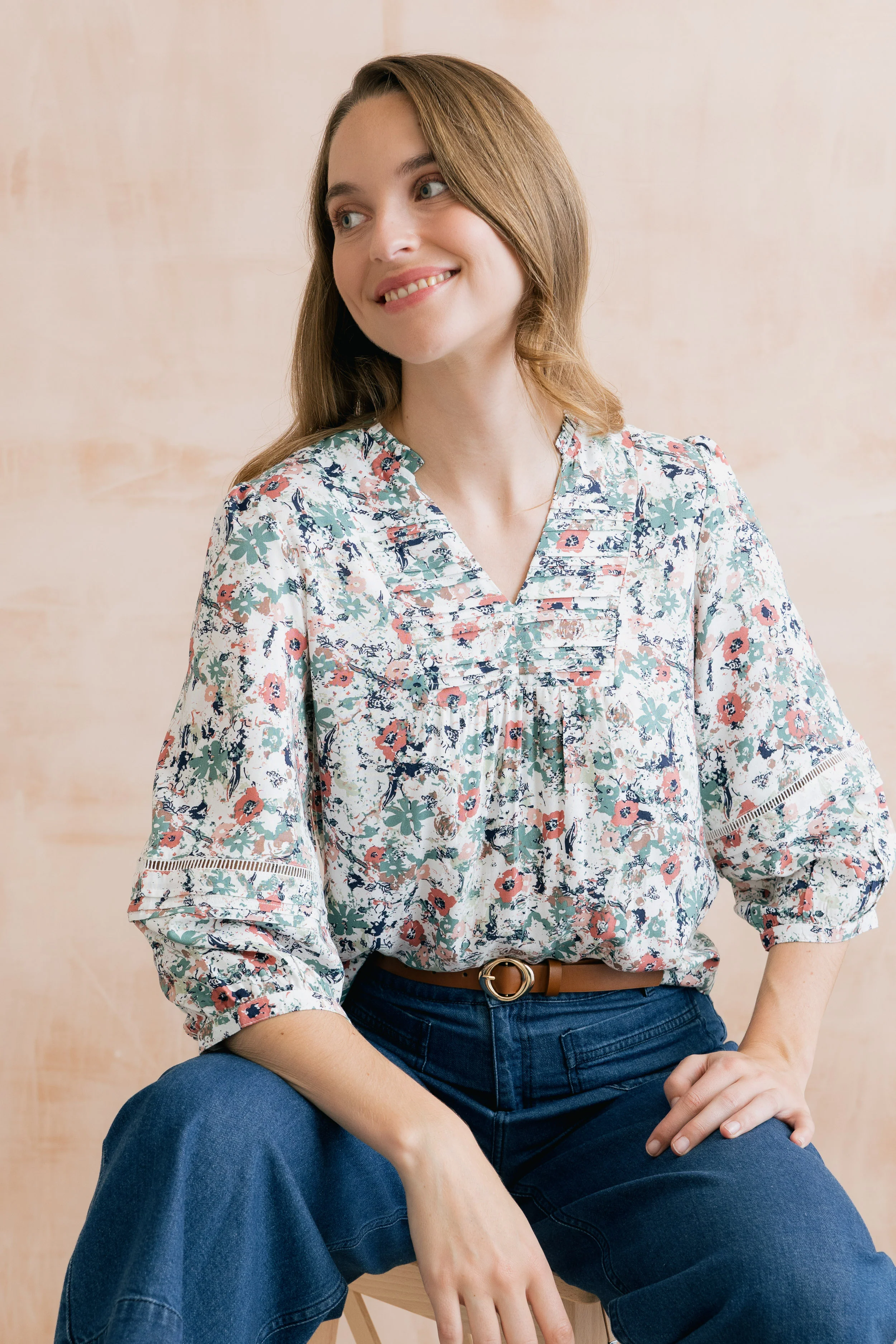 Marie Printed Pintuck Blouse - Image 6