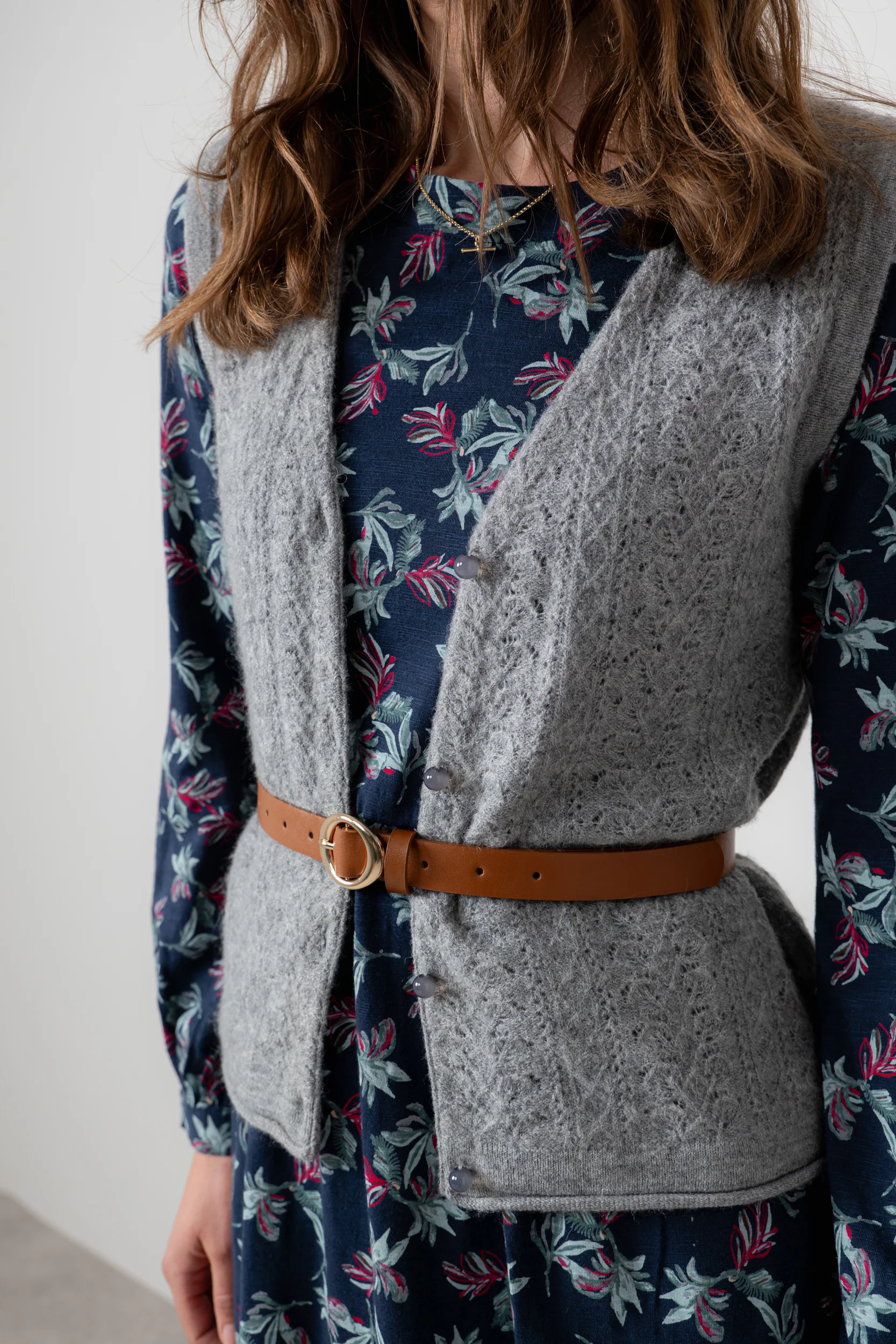 Marly Sleeveless Pointelle Knit Cardigan Grey - Image 3