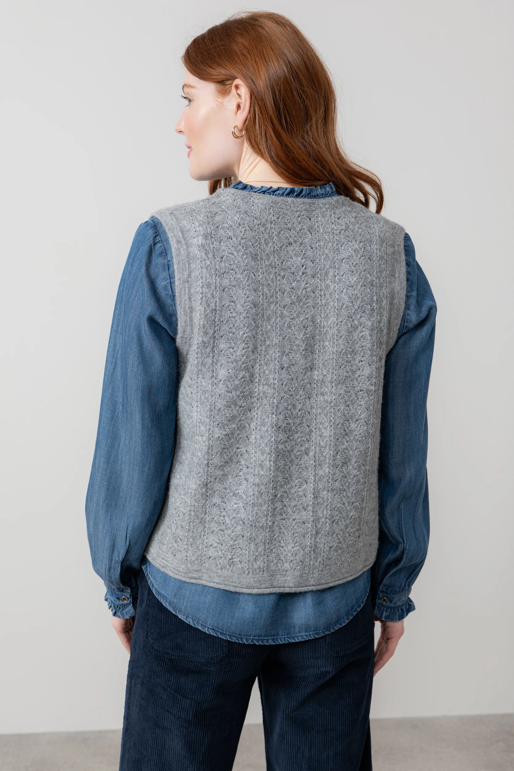Marly Sleeveless Pointelle Knit Cardigan Grey - Image 4