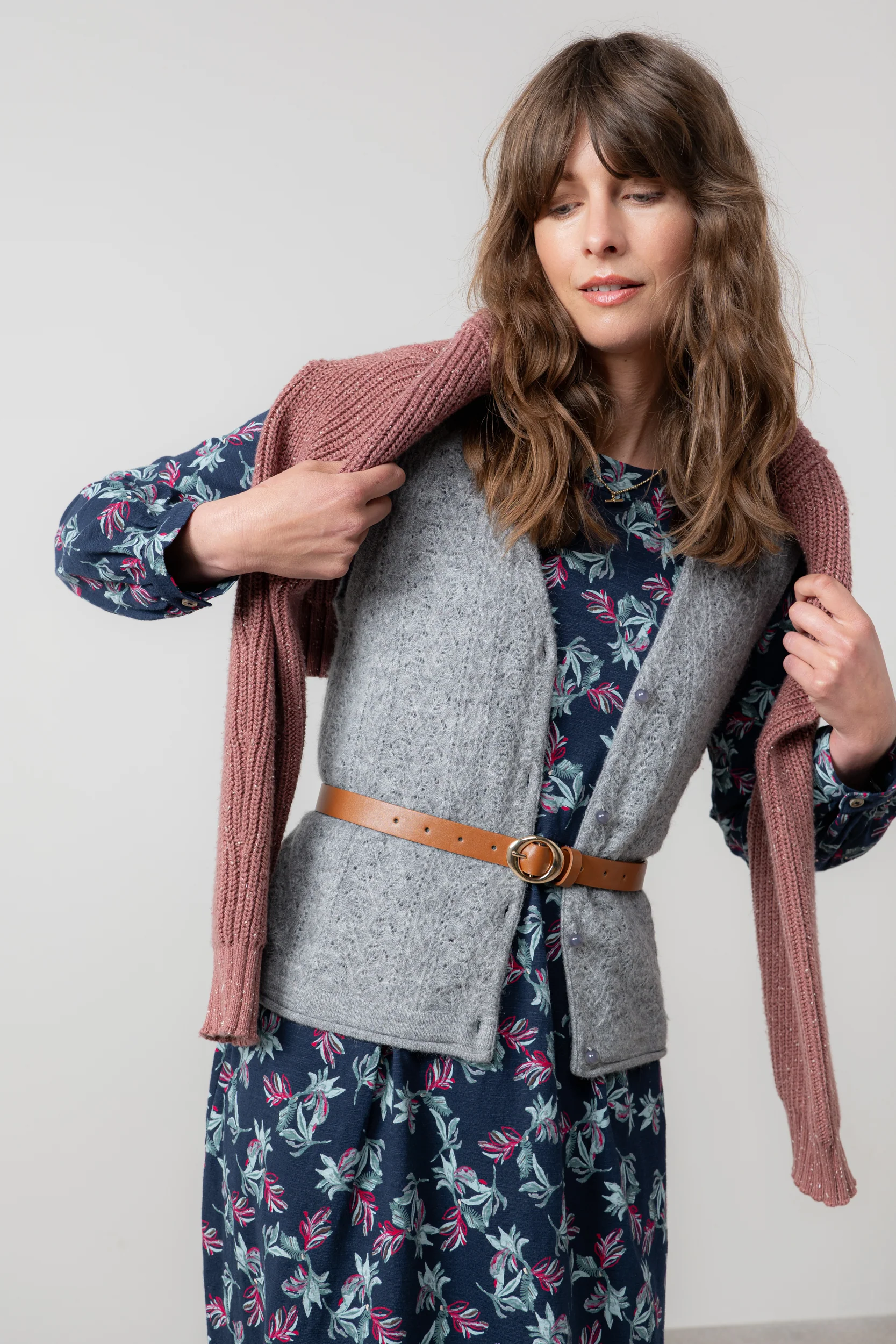 Marly Sleeveless Pointelle Knit Cardigan Grey - Image 6