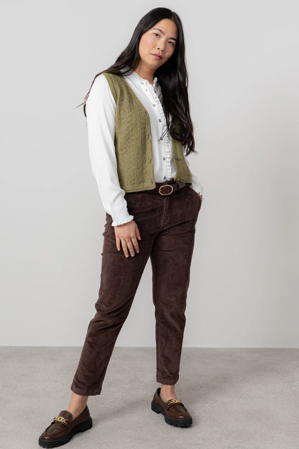 Marly Sleeveless Pointelle Knit Cardigan Moss - Image 3