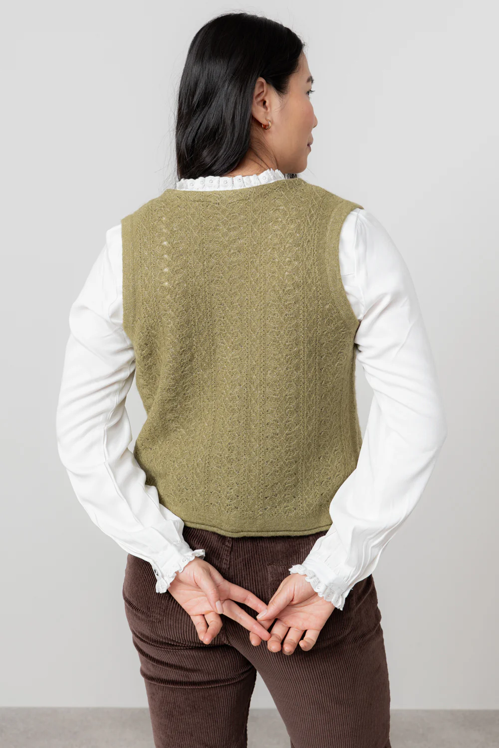 Marly Sleeveless Pointelle Knit Cardigan Moss - Image 4