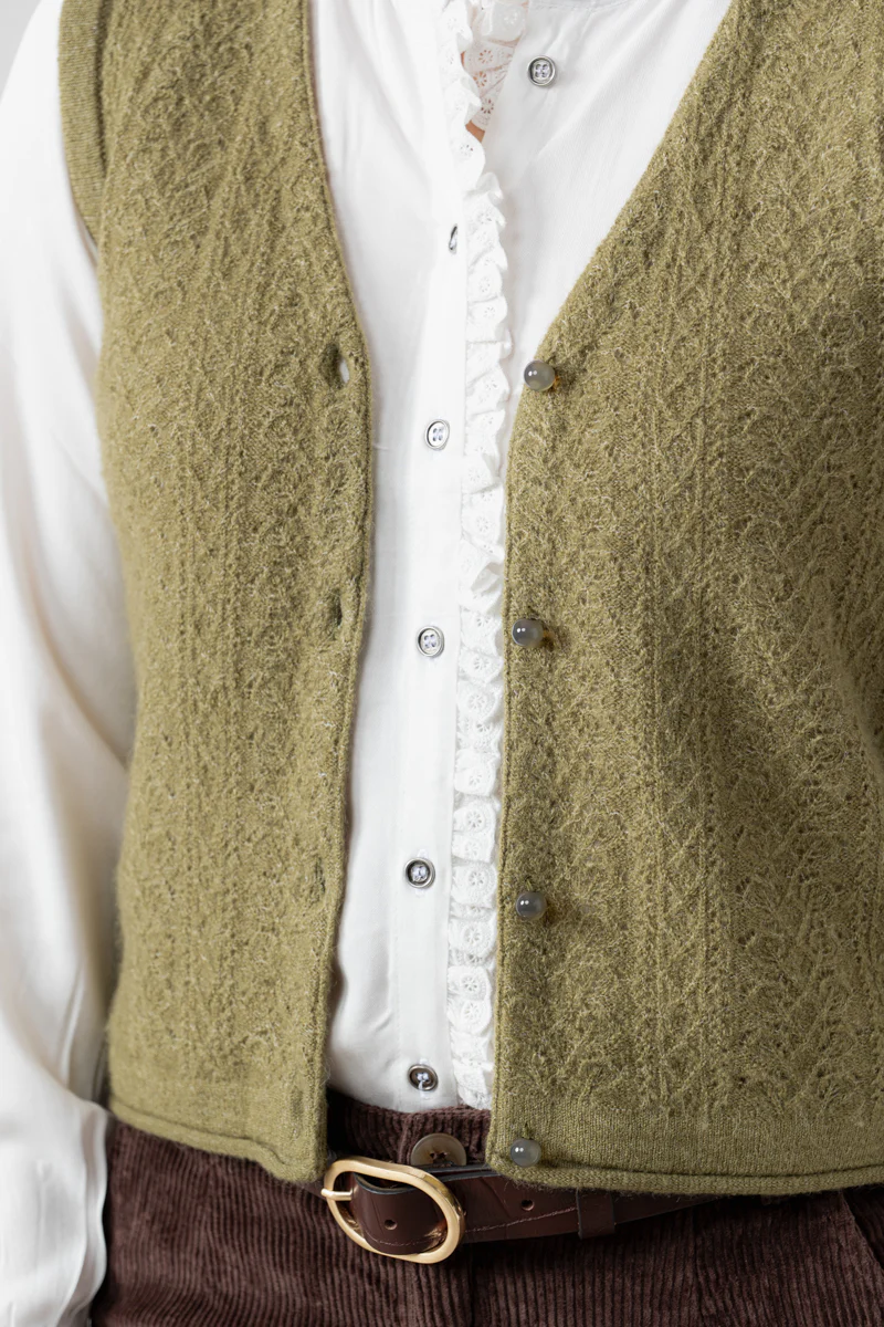 Marly Sleeveless Pointelle Knit Cardigan Moss - Image 5