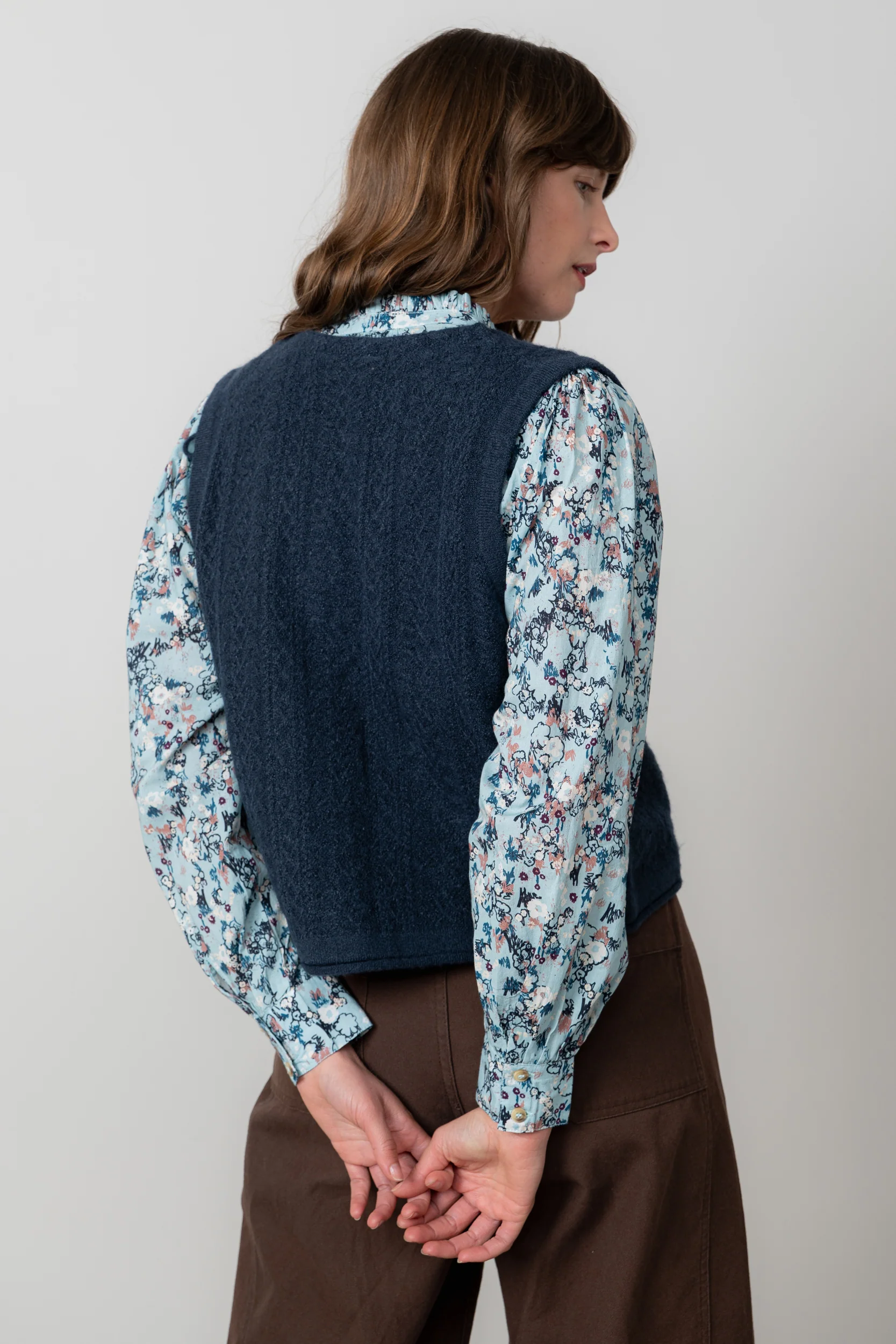 Marly Sleeveless Pointelle Knit Cardigan Navy - Image 4