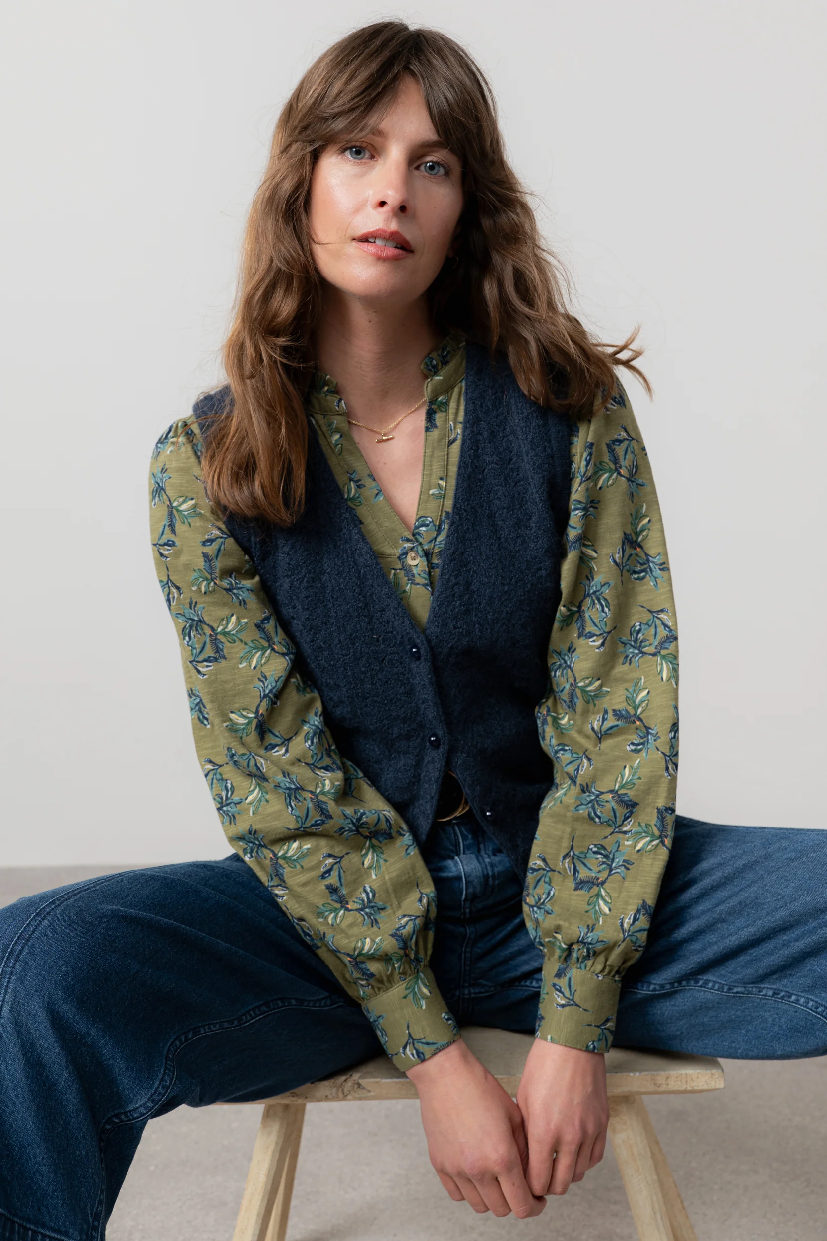 Marly Sleeveless Pointelle Knit Cardigan Navy - Image 6