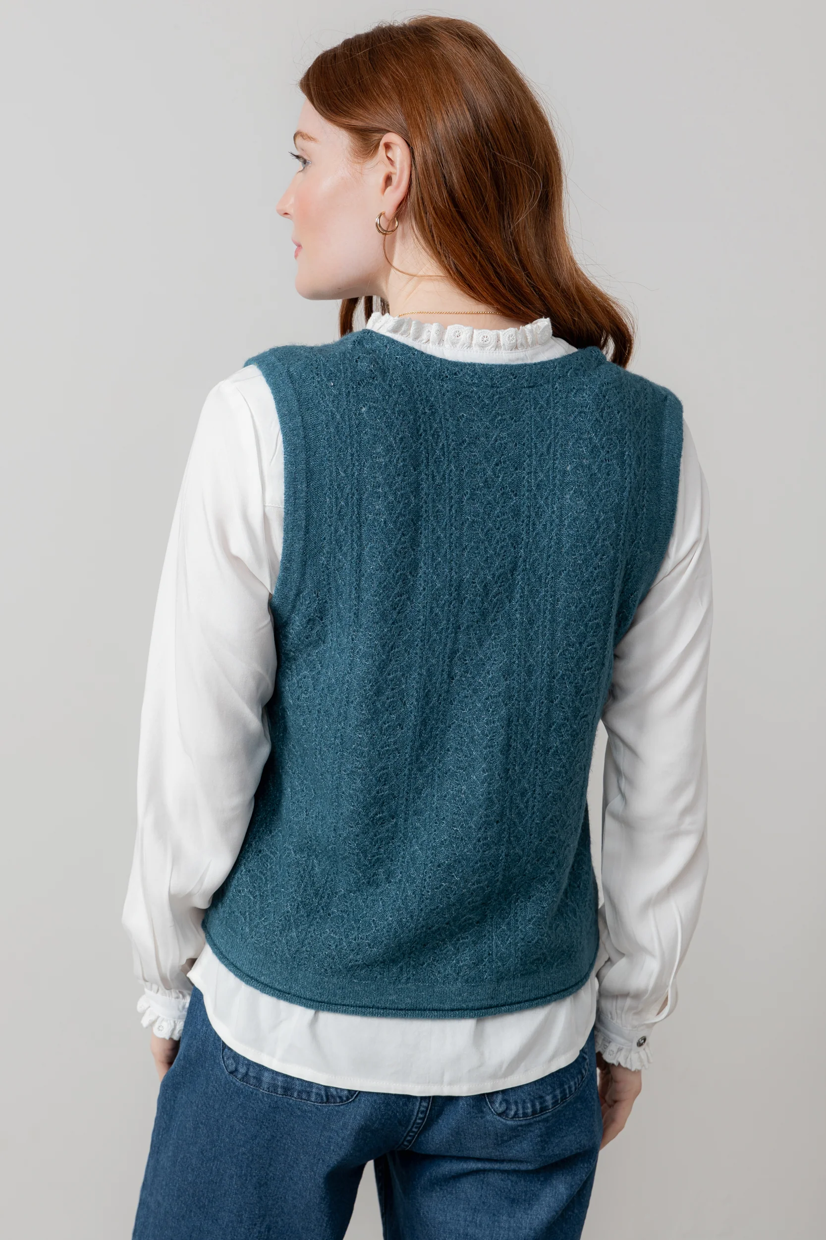Marly Sleeveless Pointelle Knit Cardigan Petrol - Image 4