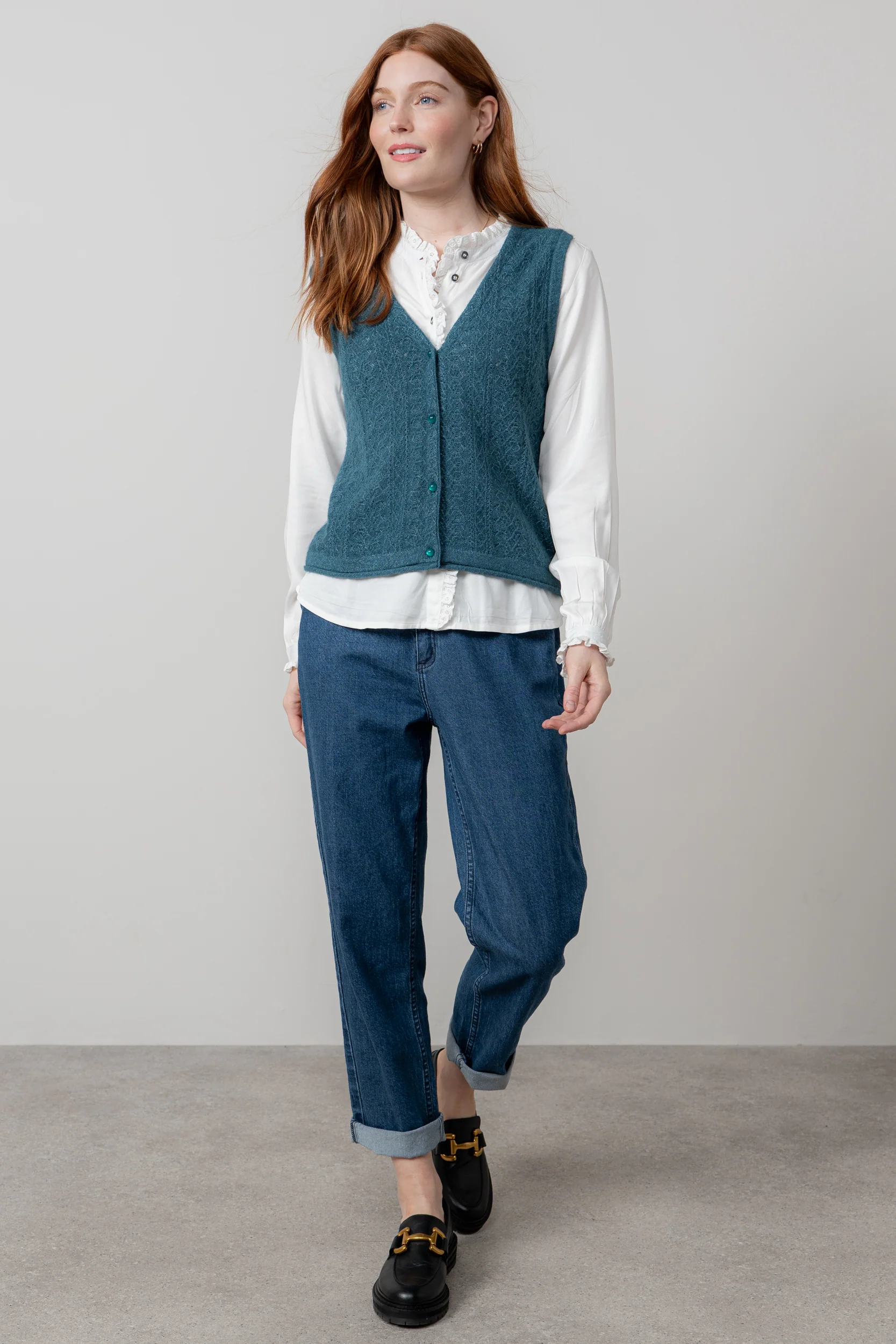 Marly Sleeveless Pointelle Knit Cardigan Petrol - Image 6