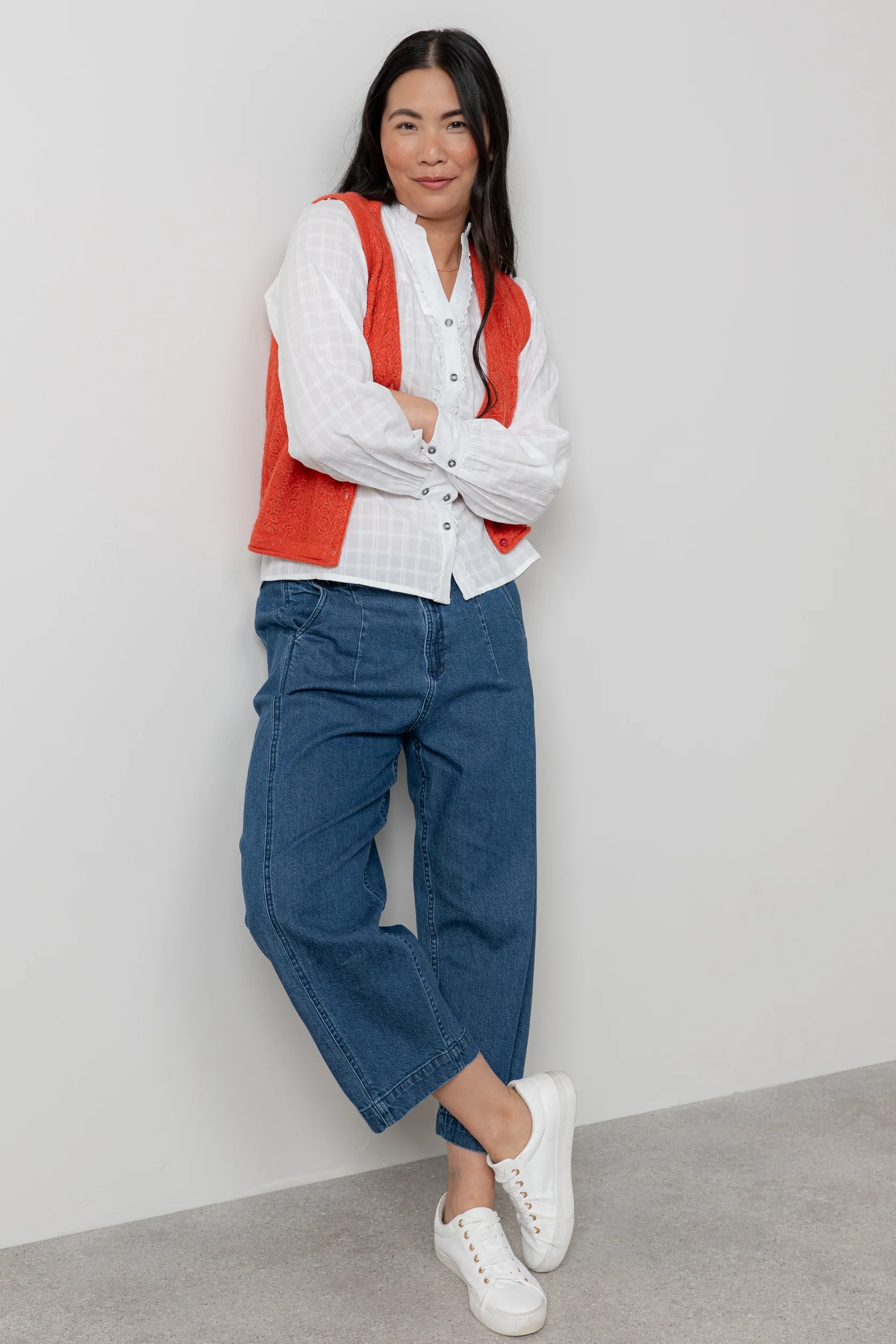 Marly Sleeveless Pointelle Knit Cardigan Red - Image 3