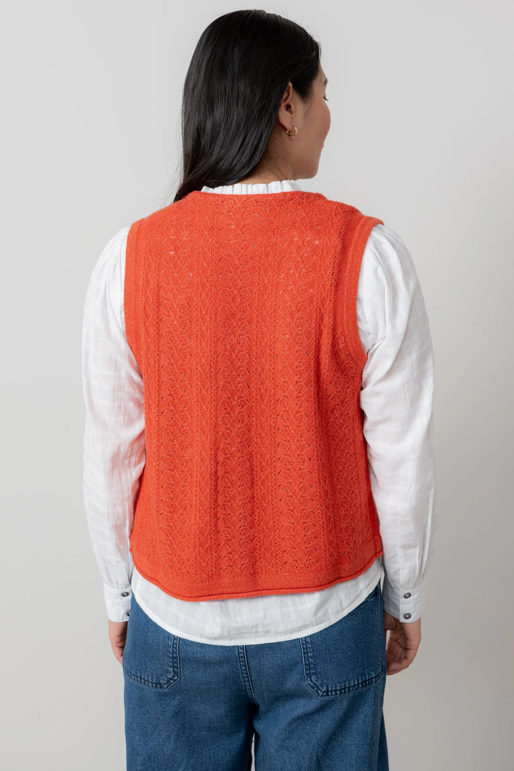 Marly Sleeveless Pointelle Knit Cardigan Red - Image 4
