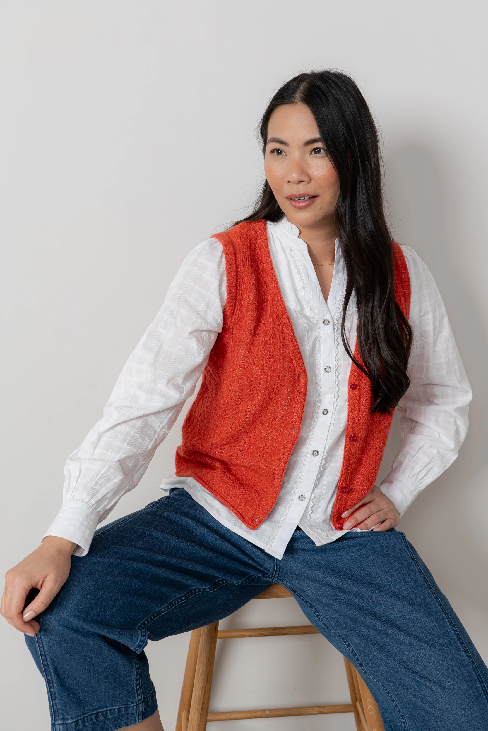 Marly Sleeveless Pointelle Knit Cardigan Red - Image 5