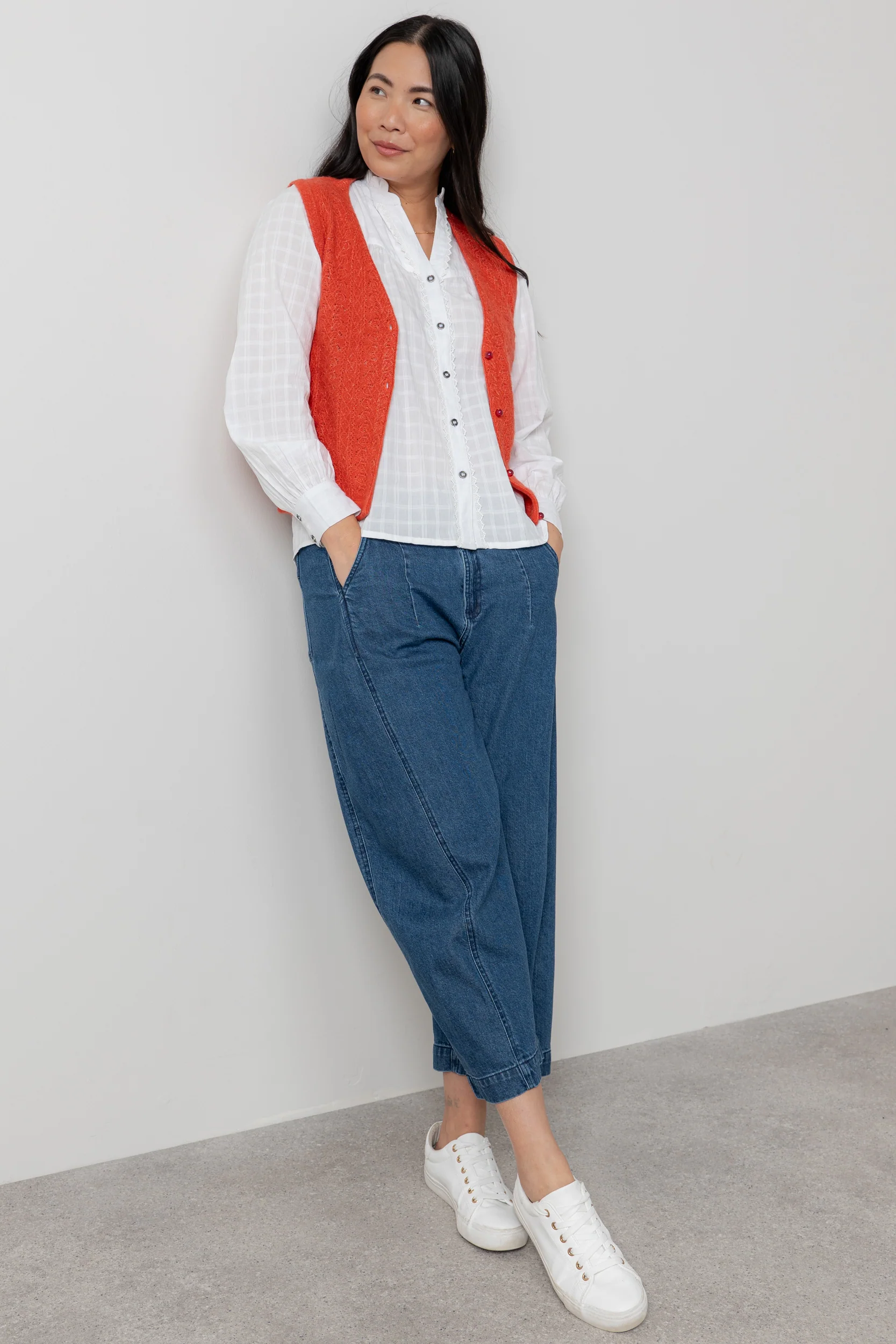 Marly Sleeveless Pointelle Knit Cardigan Red - Image 6
