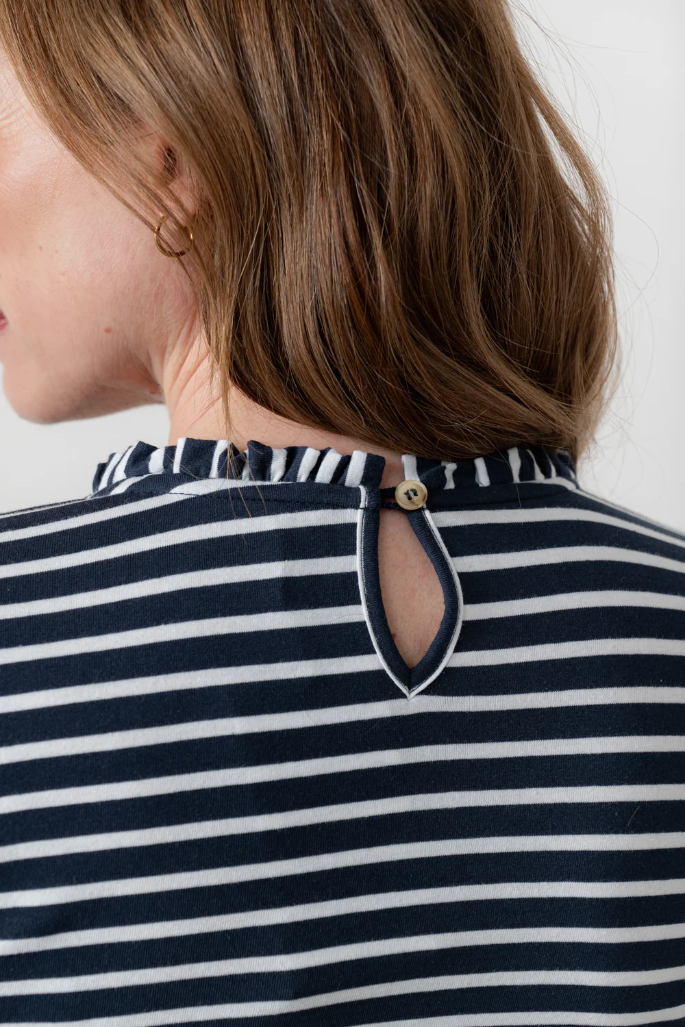 Marnie Striped Frill Neck Top Navy - Image 4