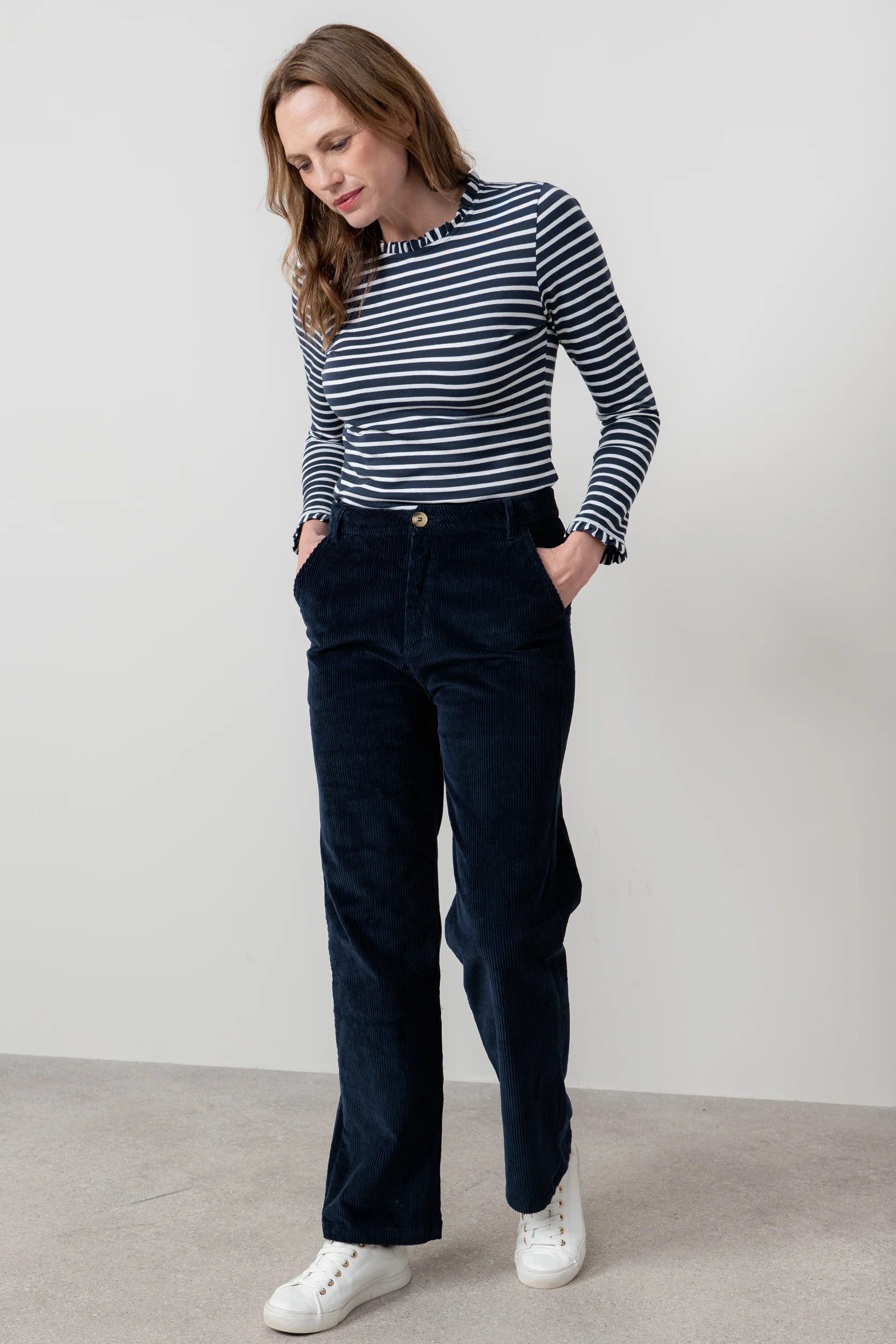 Marnie Striped Frill Neck Top Navy - Image 6