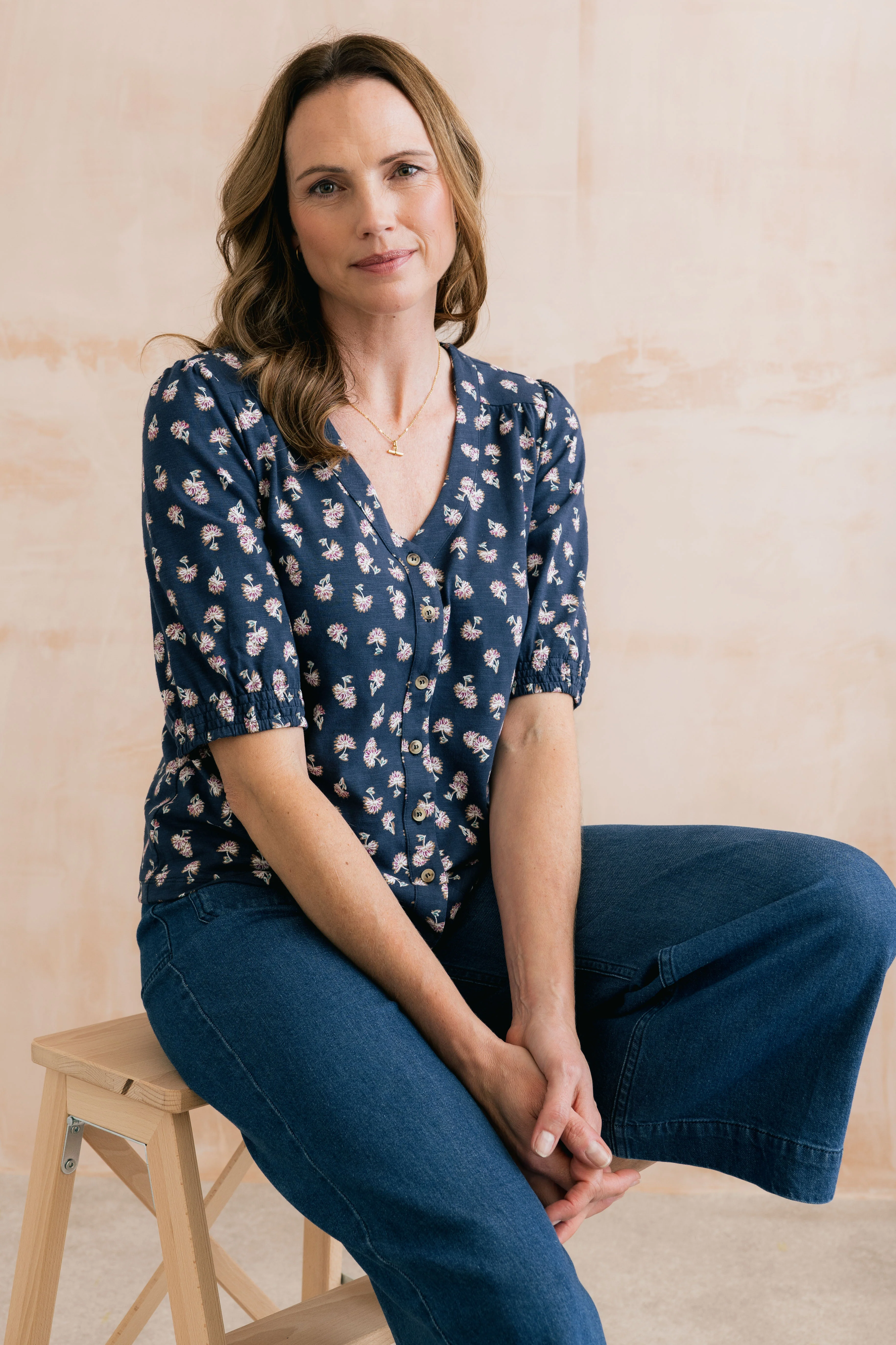 Meadow Blossom Organic Cotton Jersey Blouse Navy - Image 2