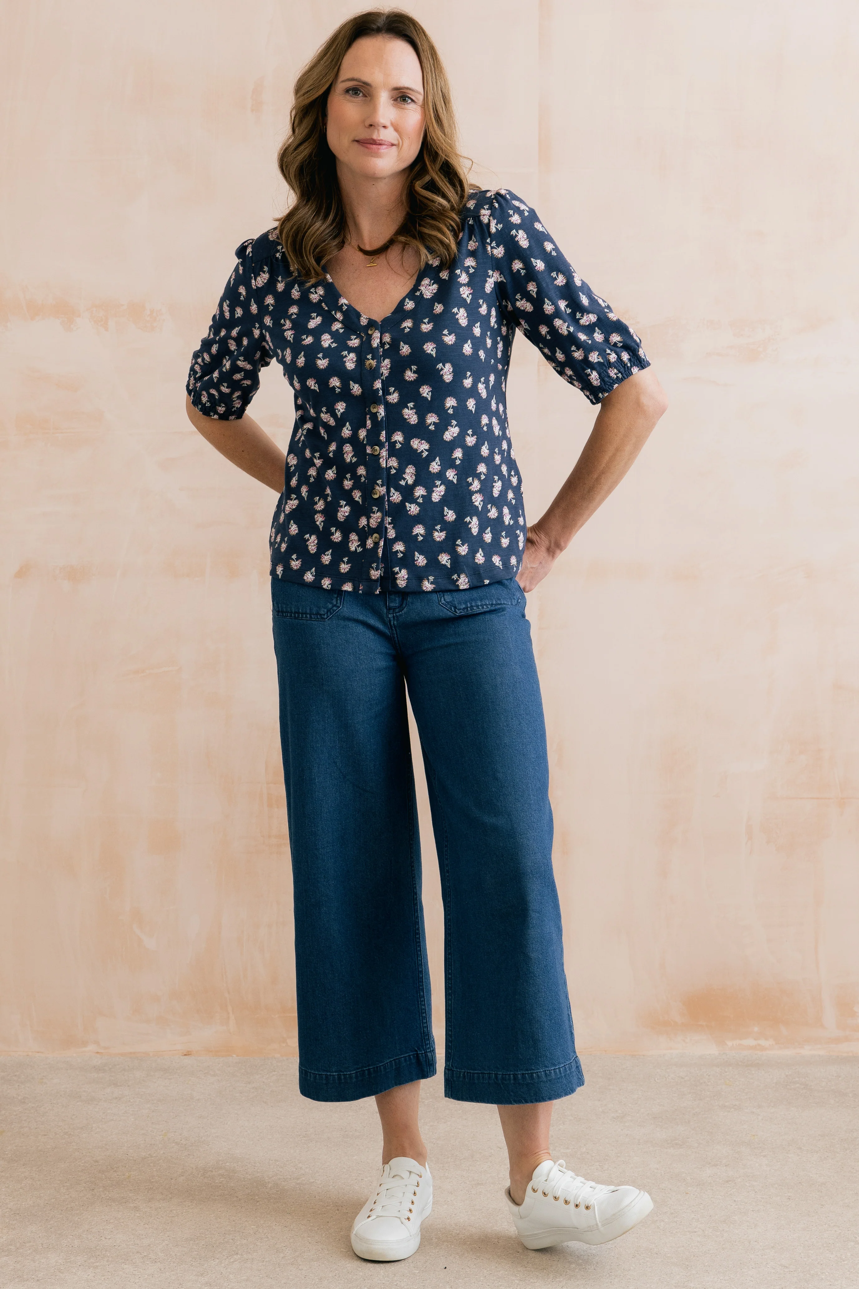 Meadow Blossom Organic Cotton Jersey Blouse Navy - Image 3