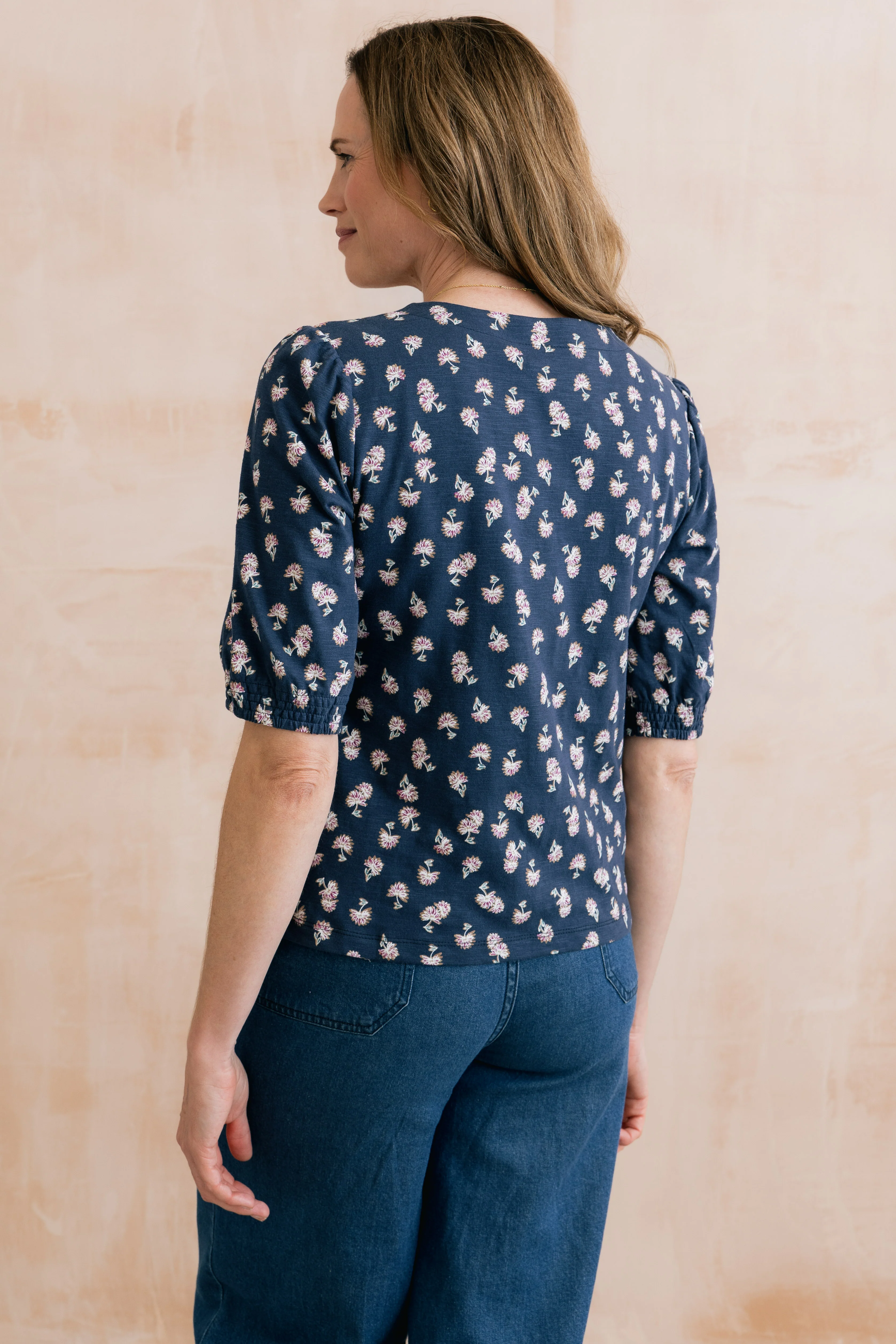 Meadow Blossom Organic Cotton Jersey Blouse Navy - Image 4