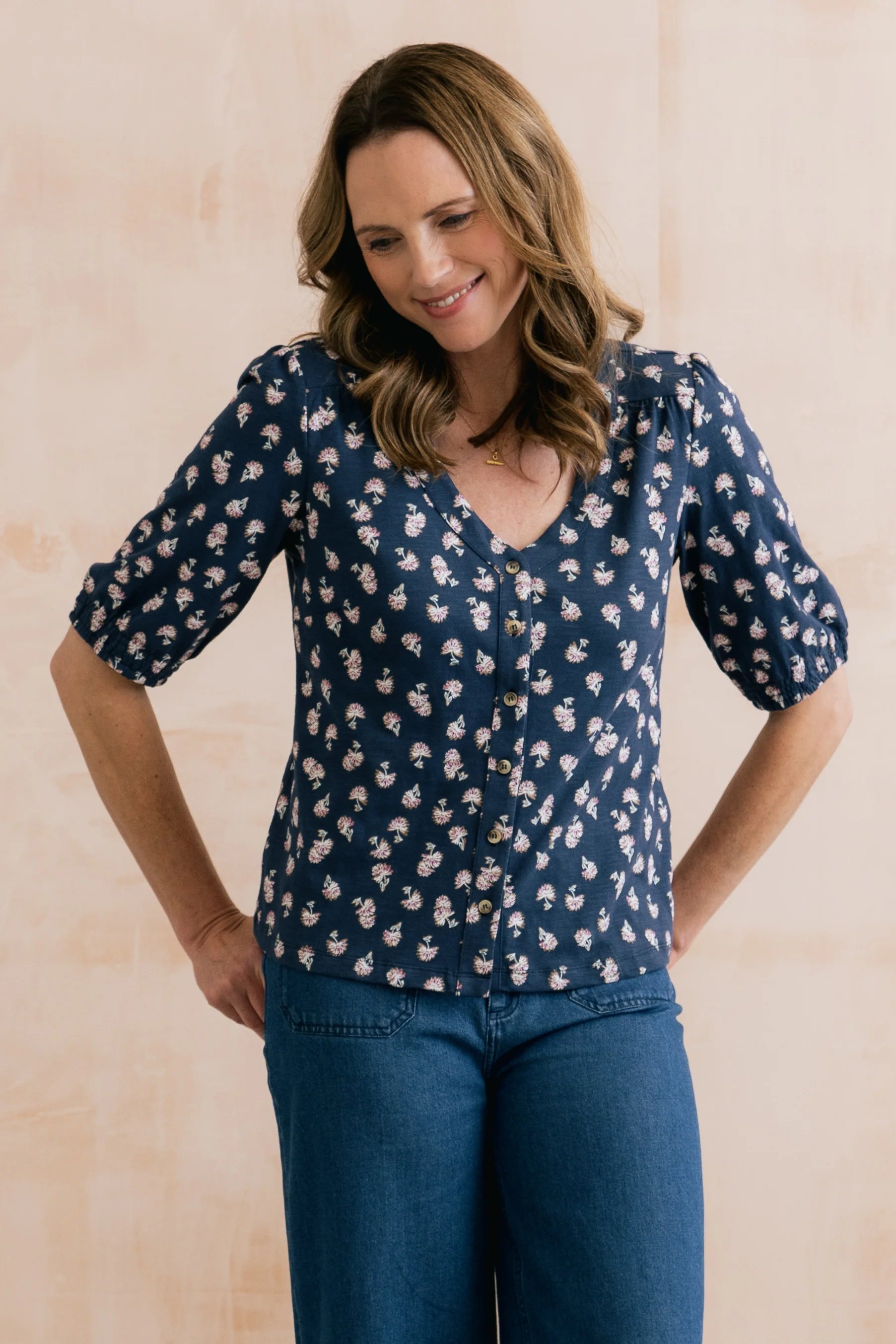 Meadow Blossom Organic Cotton Jersey Blouse Navy - Image 5