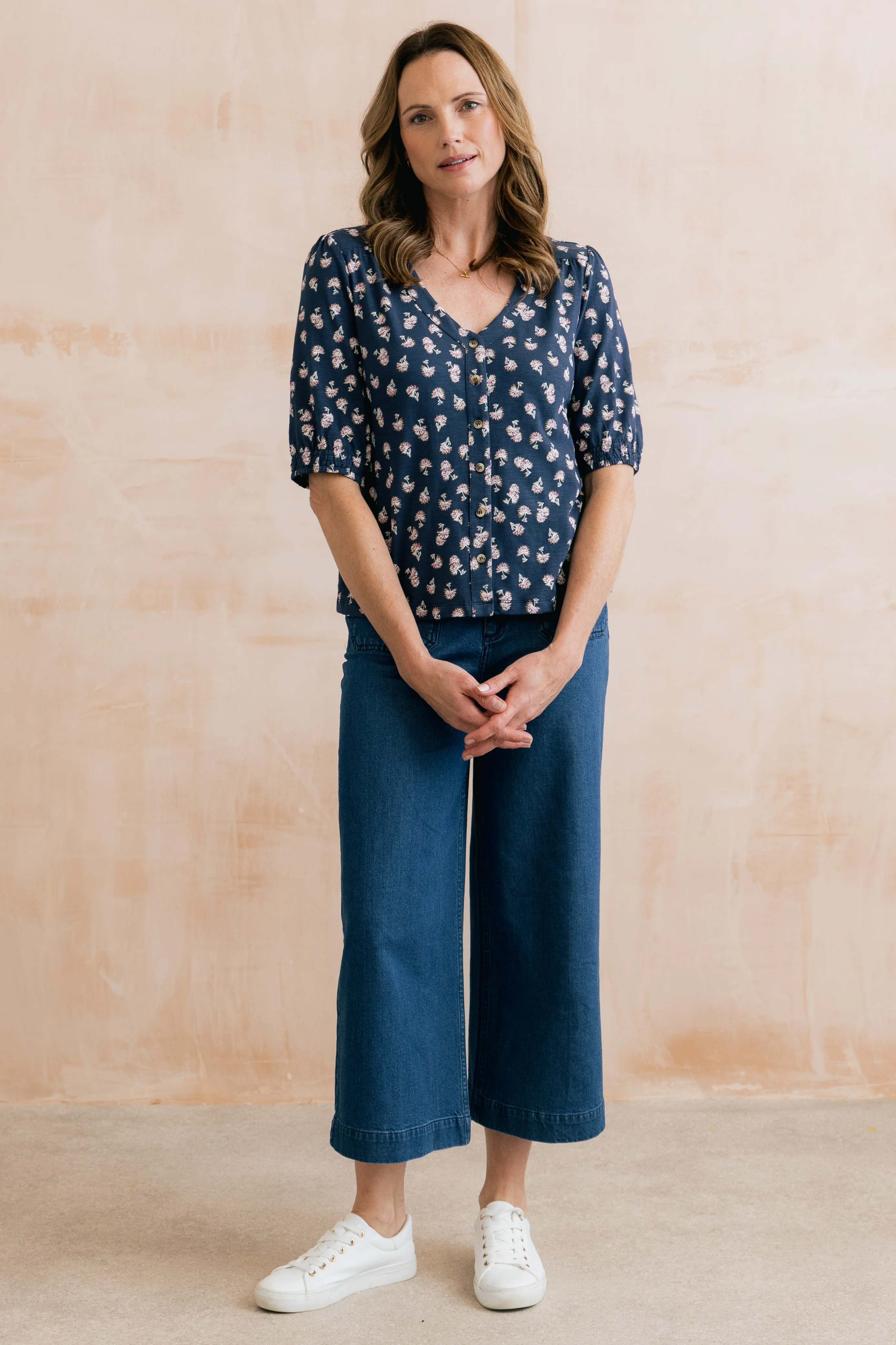 Meadow Blossom Organic Cotton Jersey Blouse Navy - Image 6