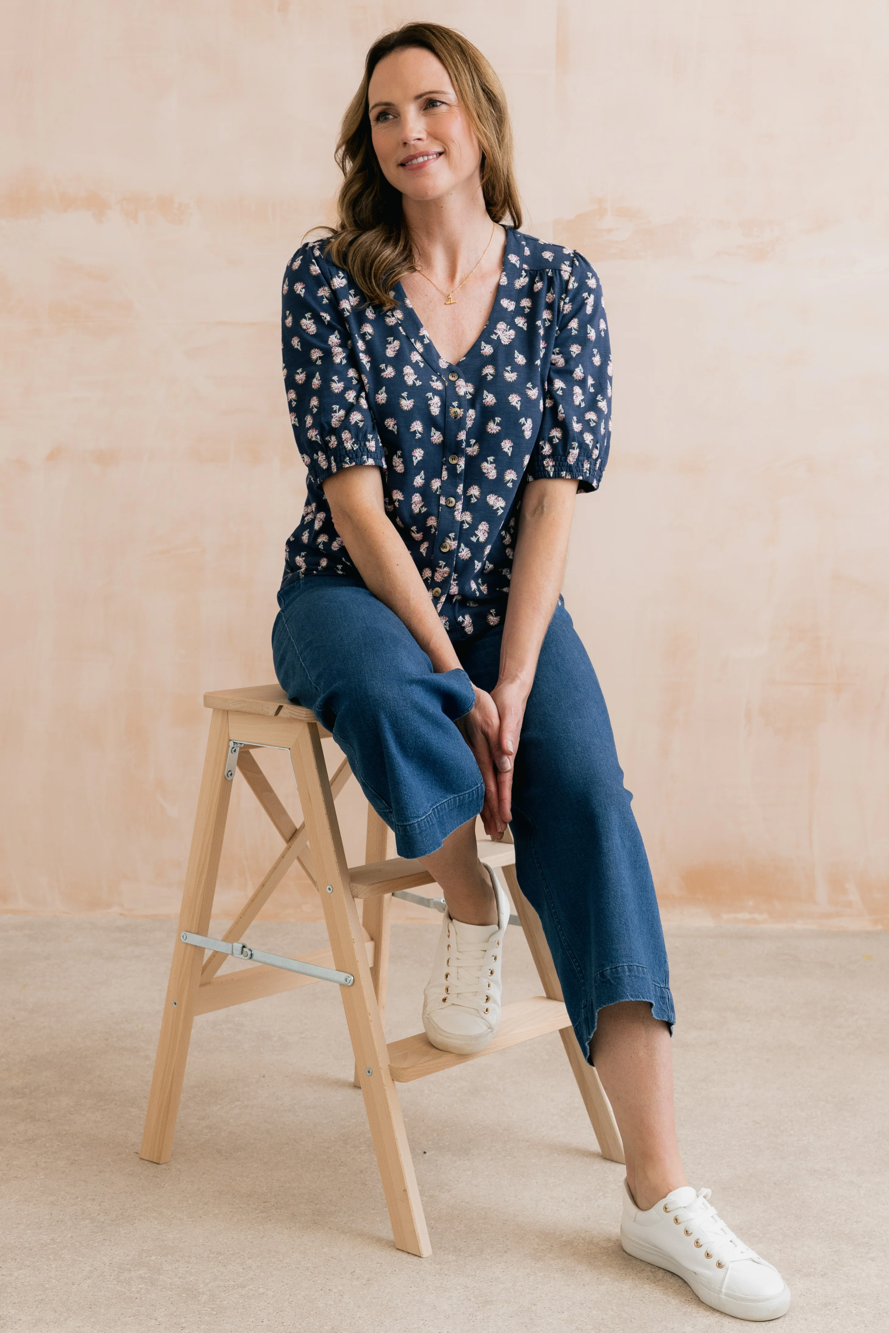 Meadow Blossom Organic Cotton Jersey Blouse Navy - Image 7