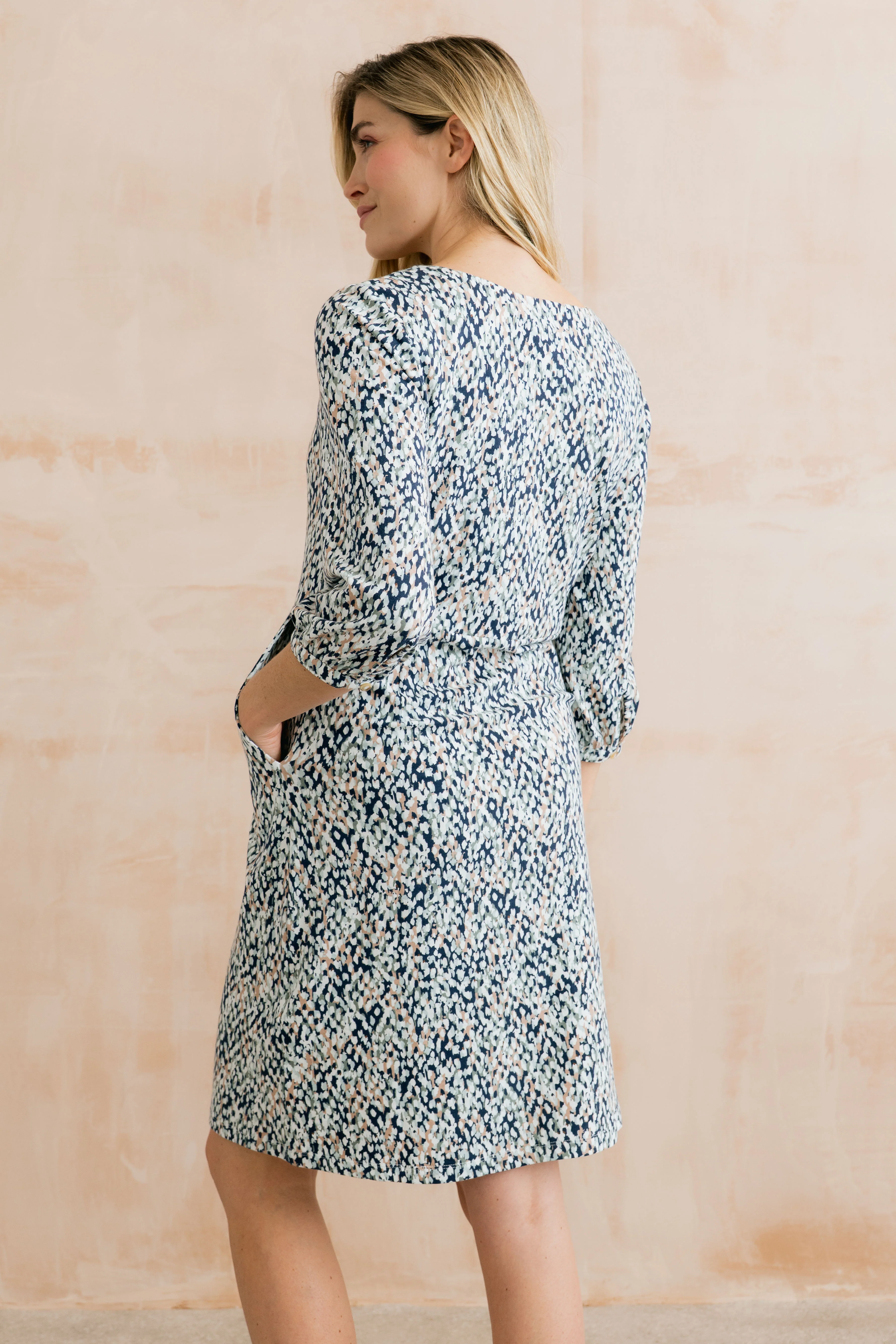 Meadow Printed Organic Cotton Jersey Dress Navy - Image 6