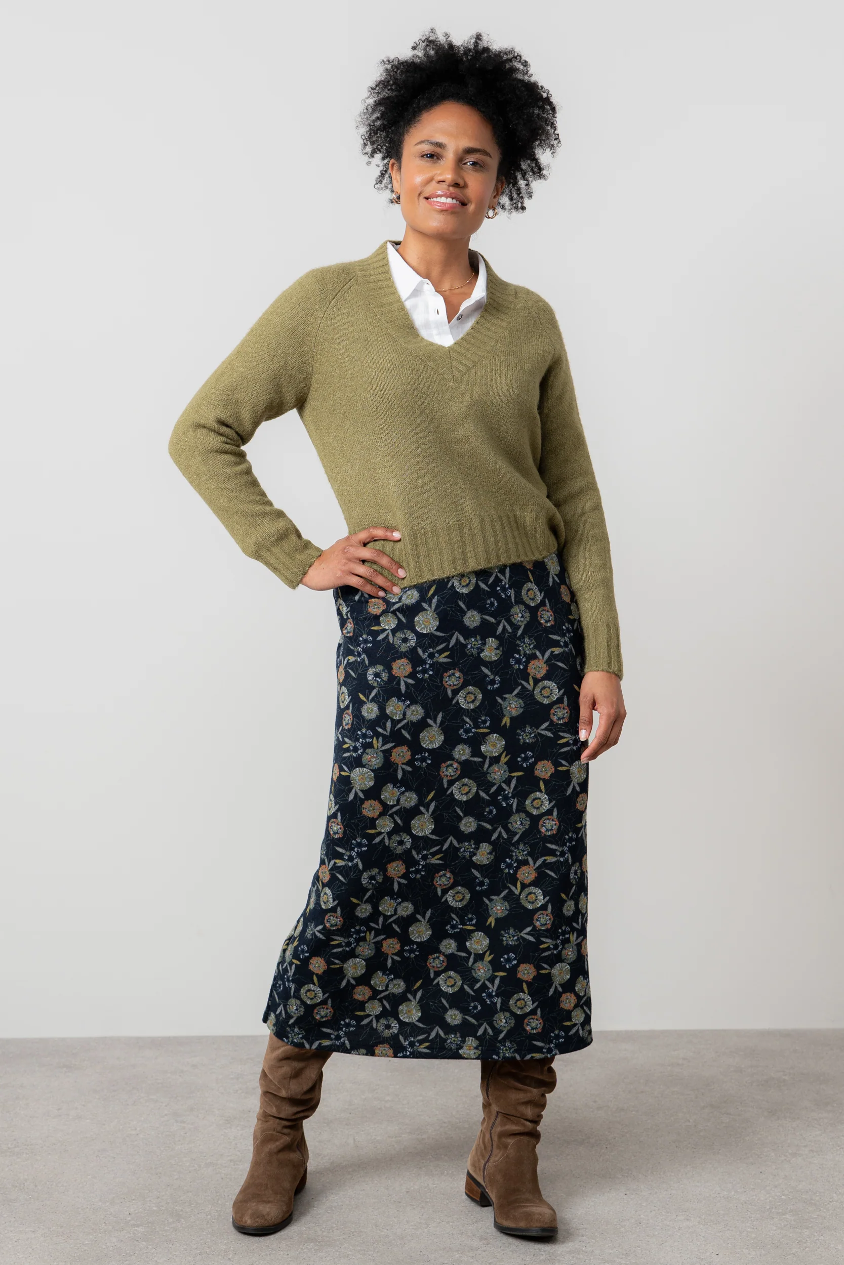 Melissa Printed Knit Midi Skirt Navy - Image 3