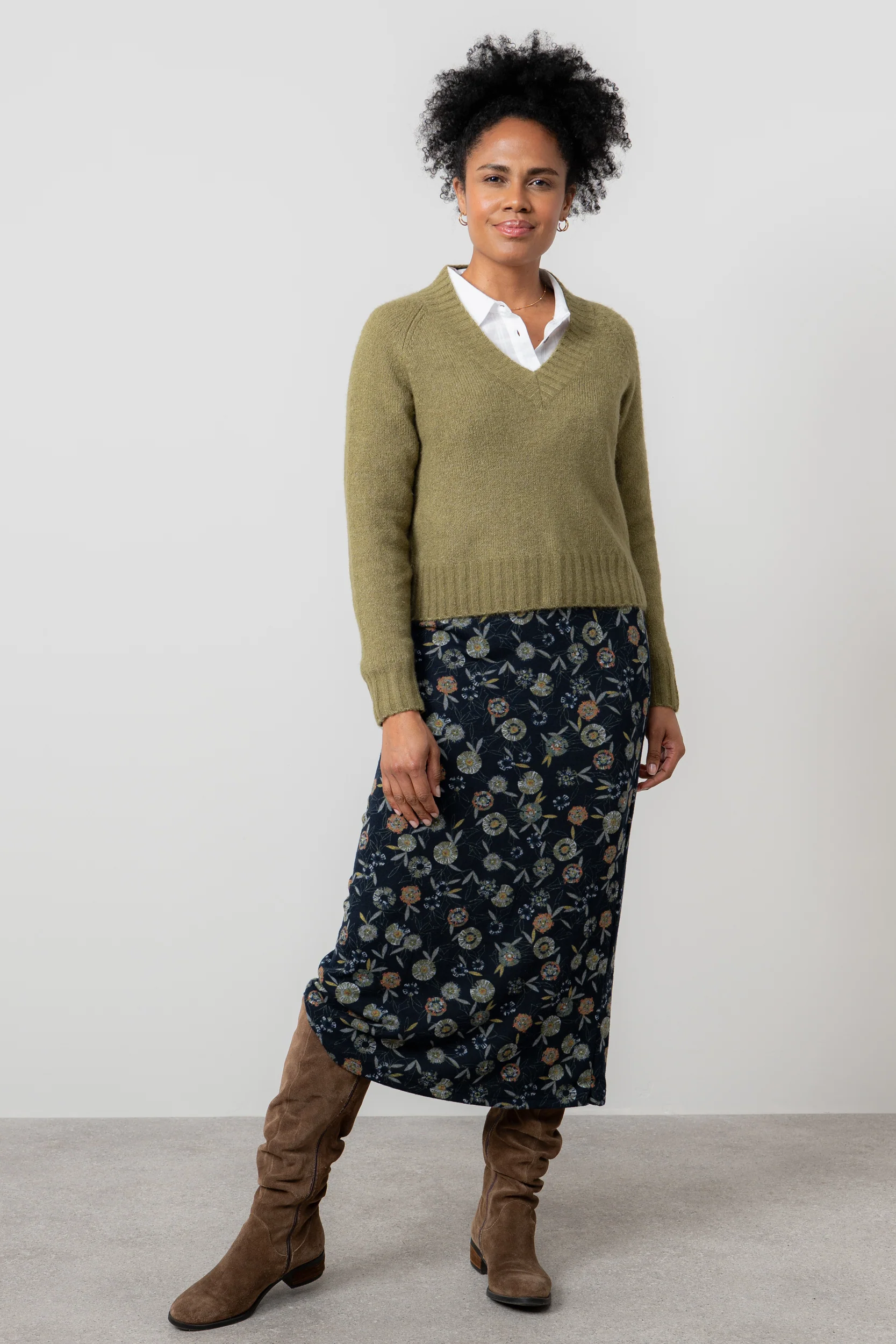 Melissa Printed Knit Midi Skirt Navy - Image 6