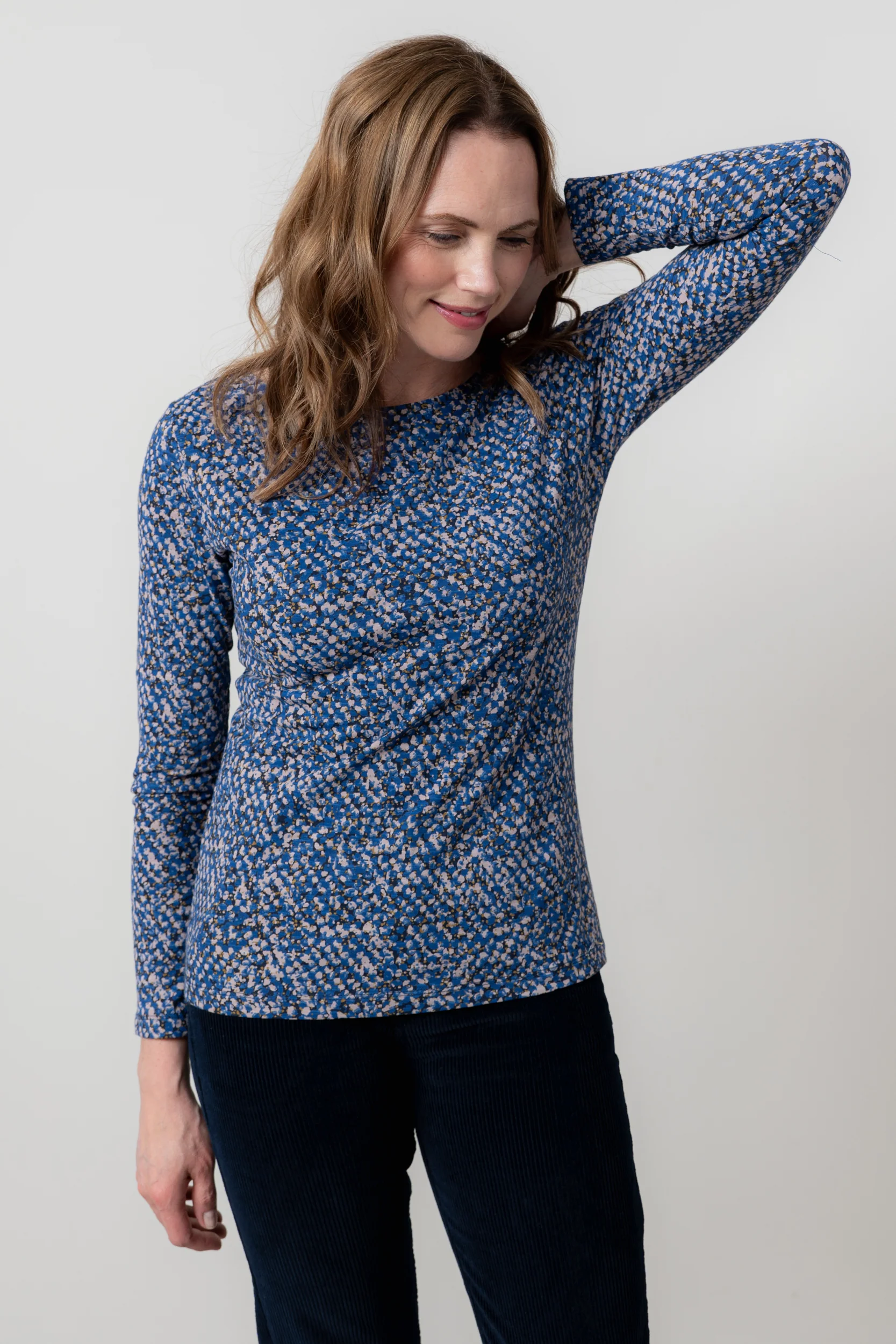 Monica Ditsy Print Organic Cotton Top Cobalt - Image 3