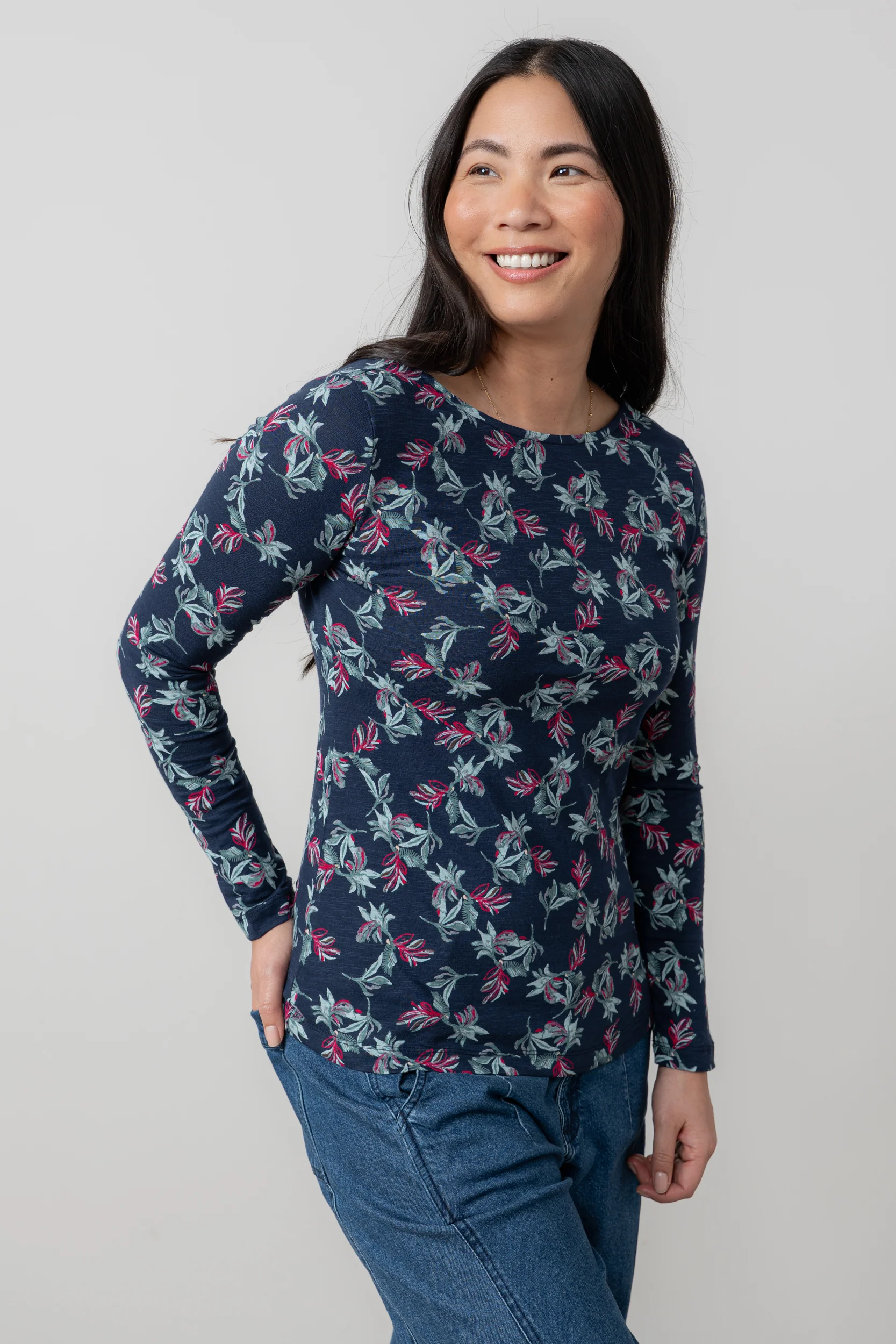 Monica Floral Print Jersey Top Navy - Image 3