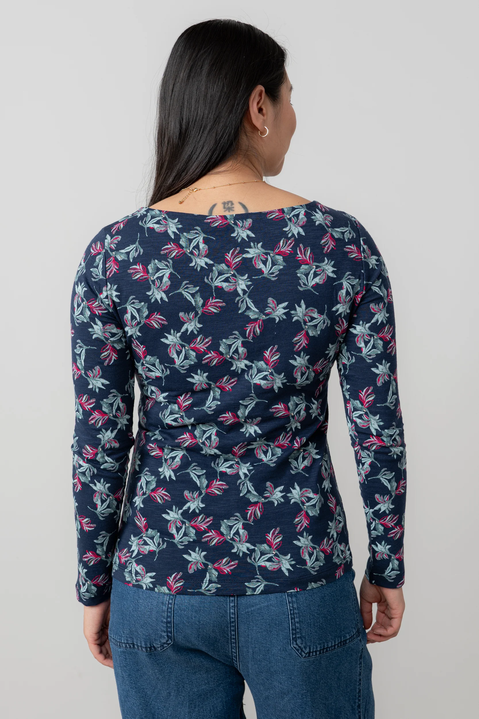 Monica Floral Print Jersey Top Navy - Image 4