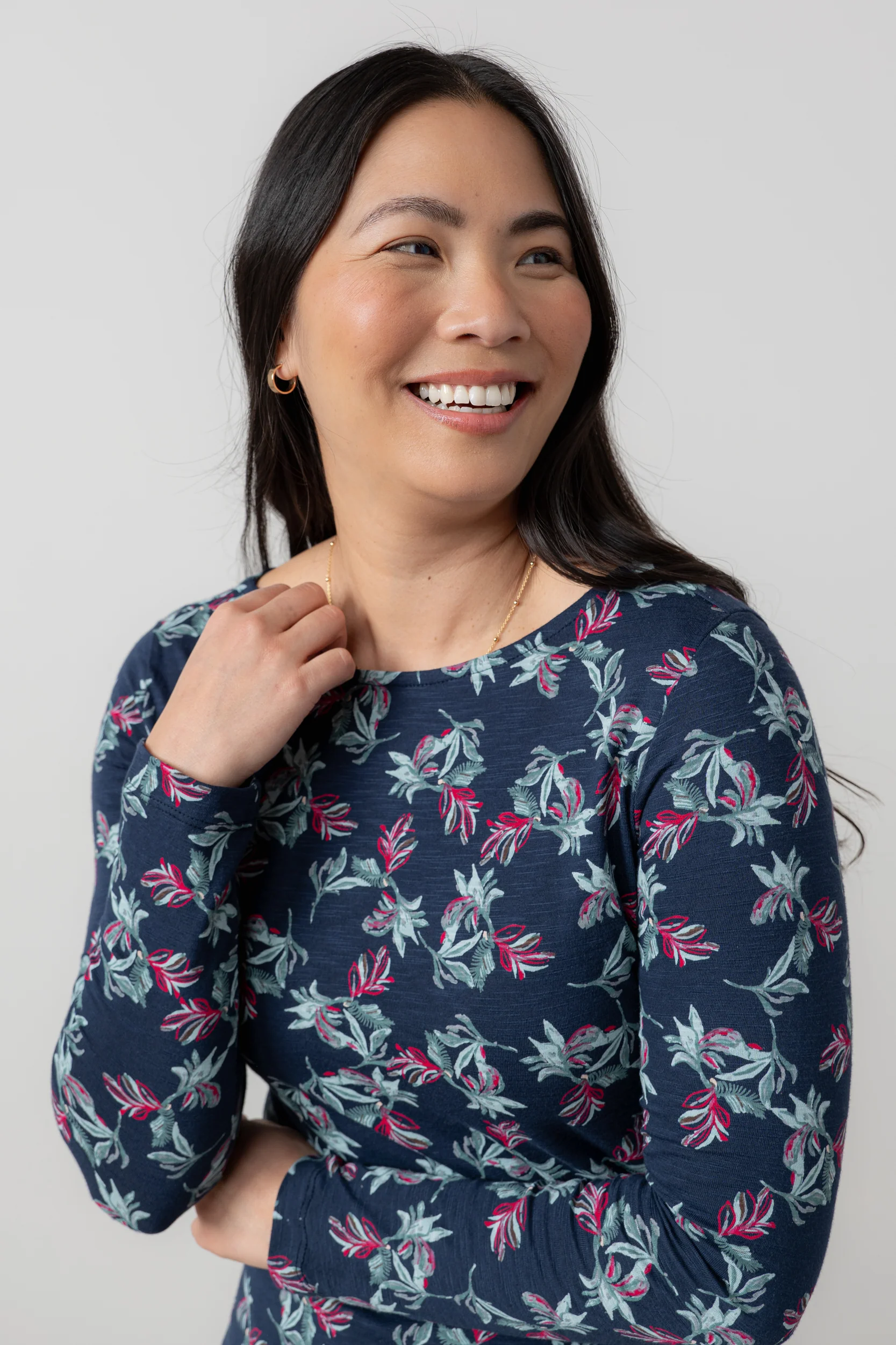 Monica Floral Print Jersey Top Navy - Image 5