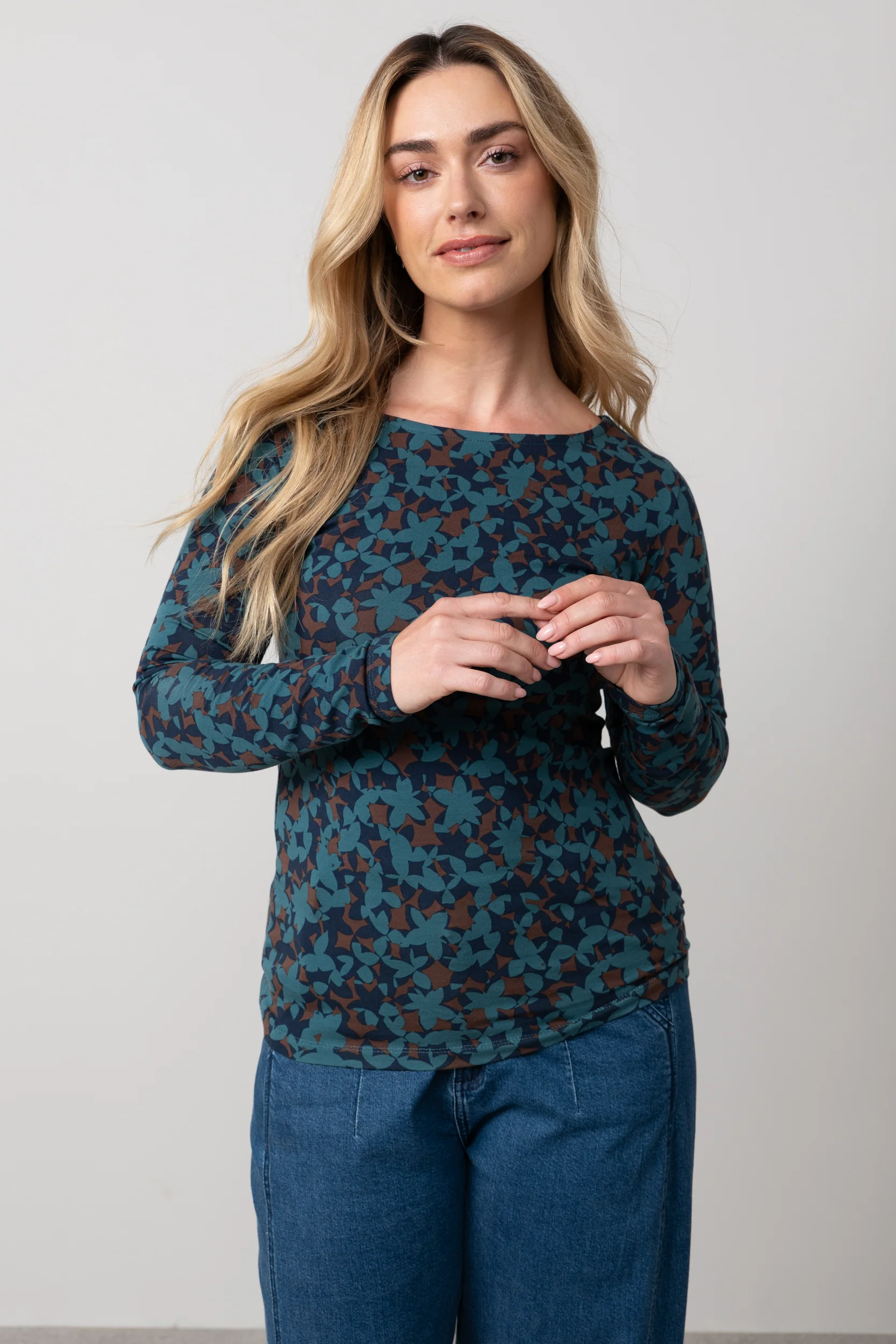 Monica Geometric Print Jersey Top Navy - Image 2