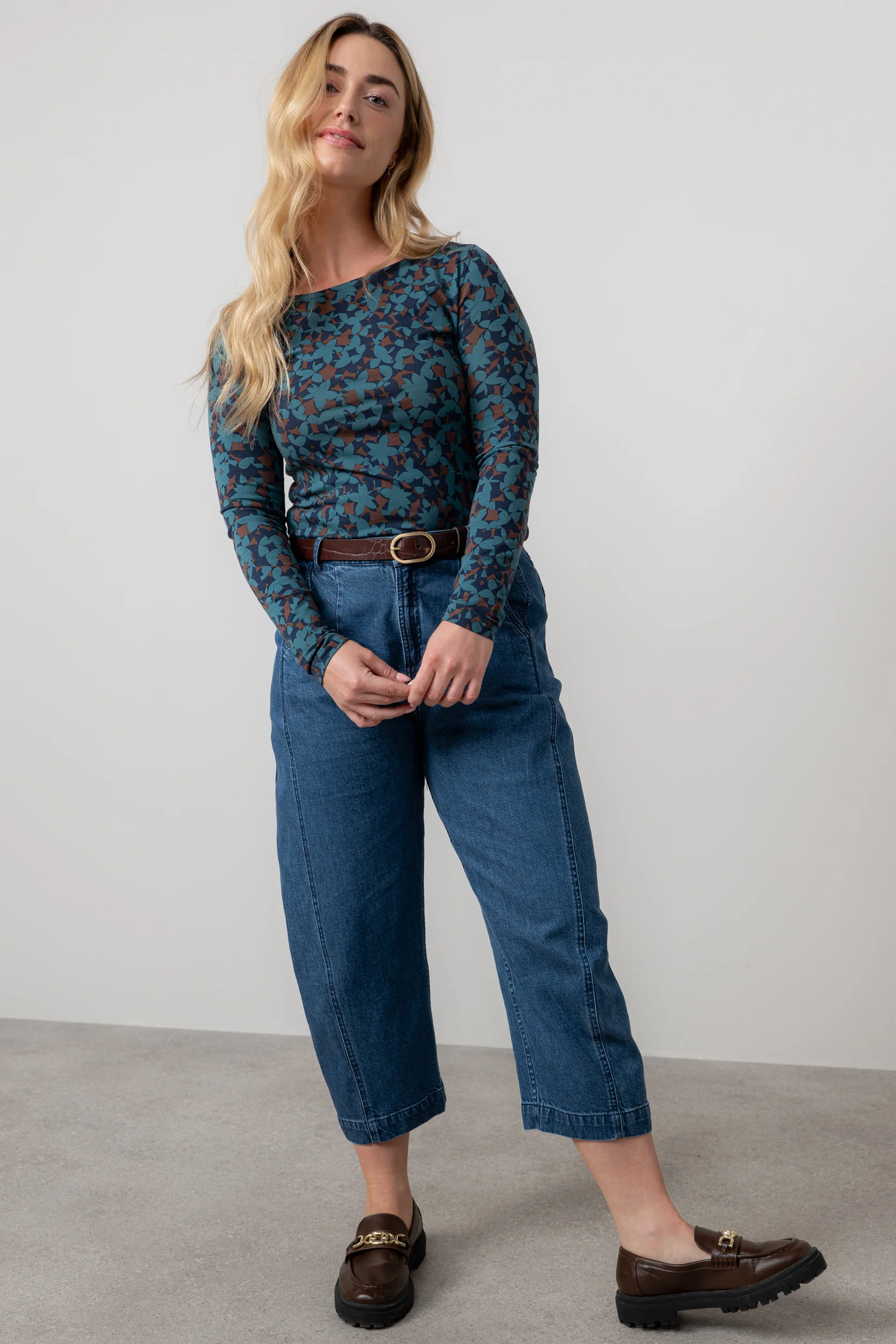Monica Geometric Print Jersey Top Navy - Image 3