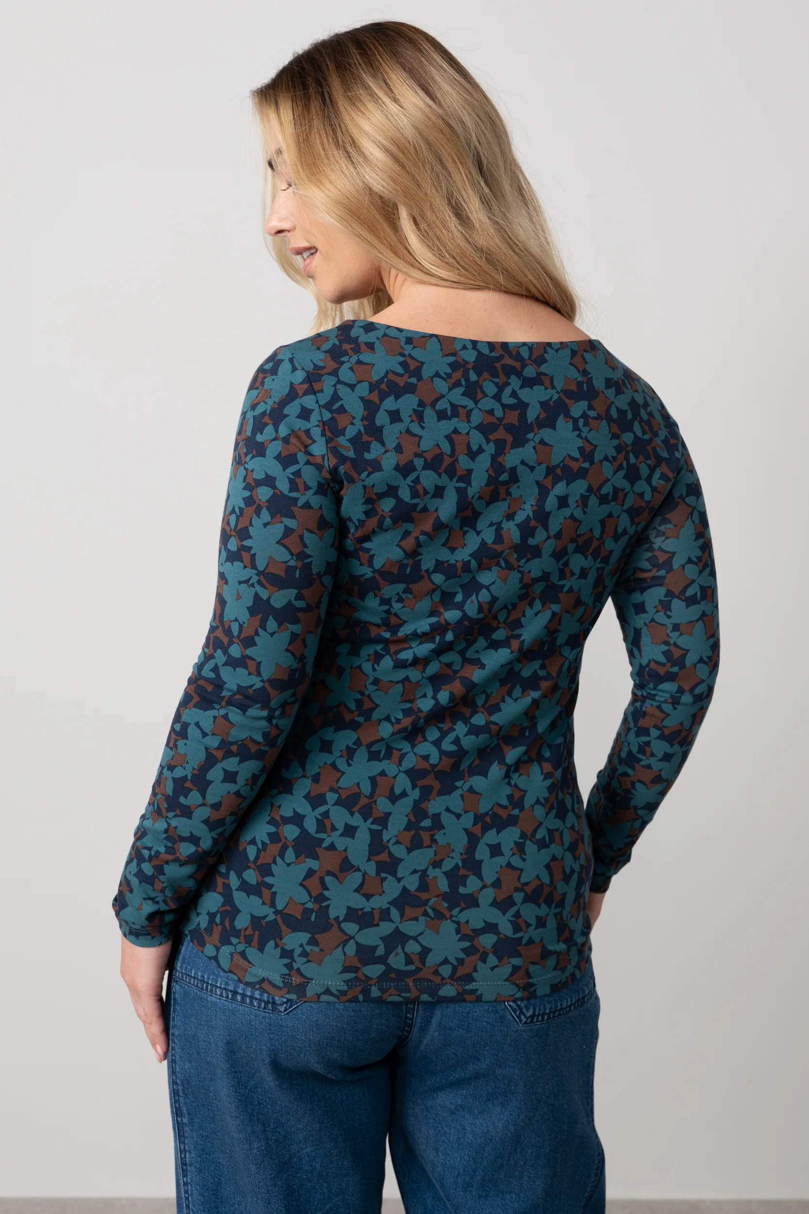 Monica Geometric Print Jersey Top Navy - Image 4