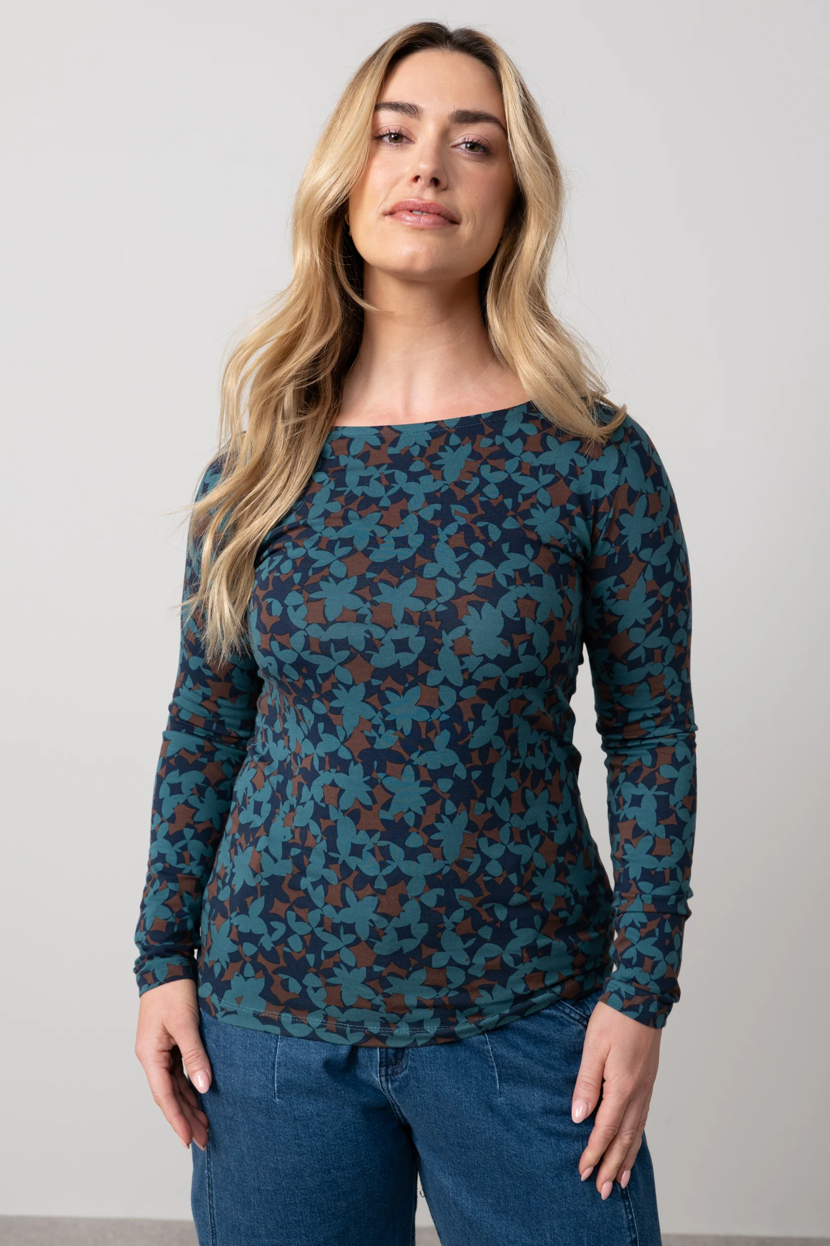 Monica Geometric Print Jersey Top Navy - Image 5