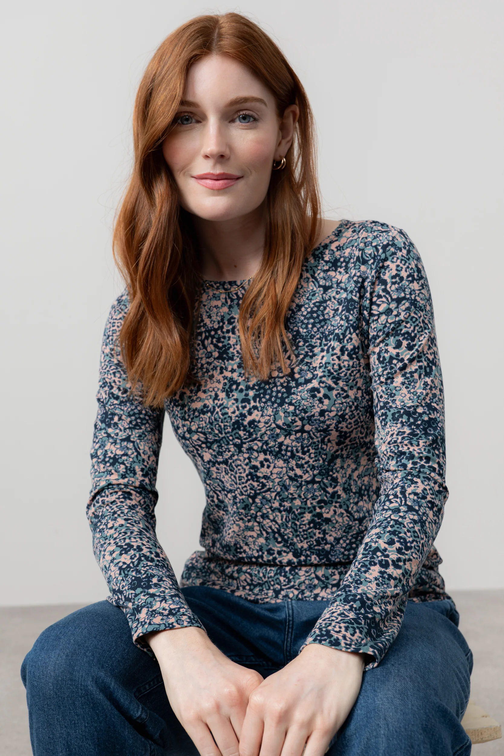 Monica Jersey Printed Top Sea Mist - Image 3
