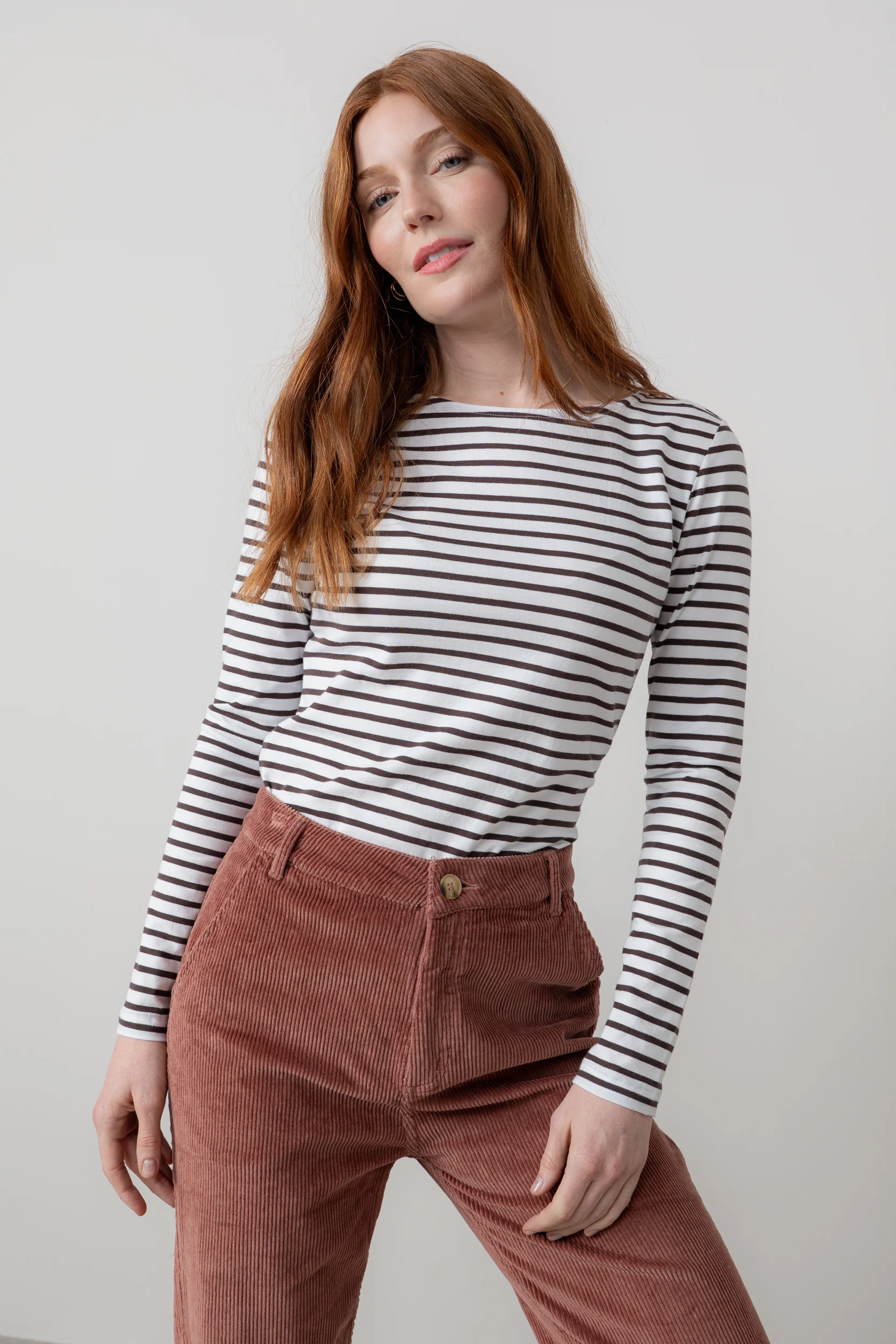 Monica Jersey Striped Long Sleeve Top Chocolate - Image 3
